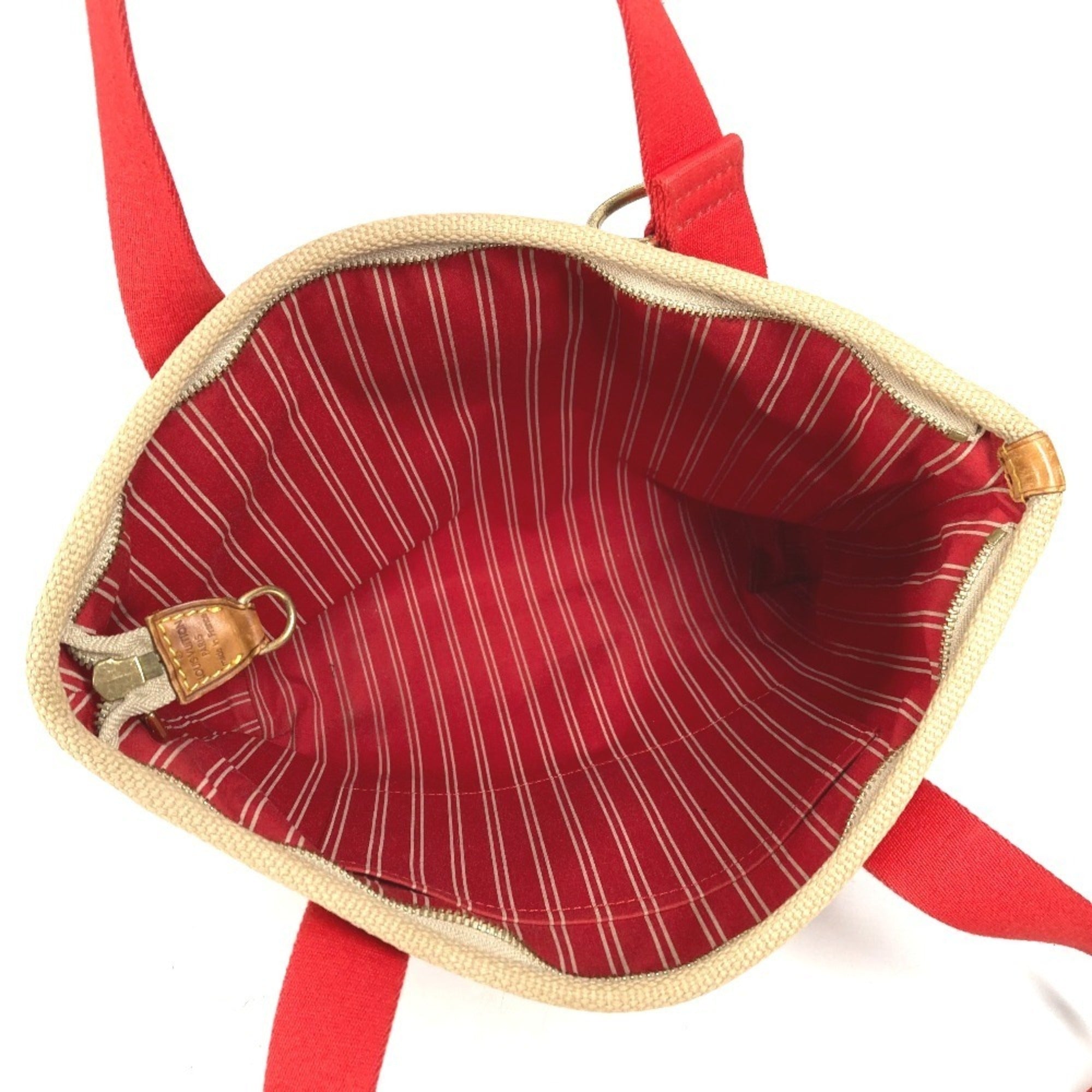 Louis Vuitton Beige Red Color Canvas Leather Shoulder Bag Tote Bag (Pre-Owned)