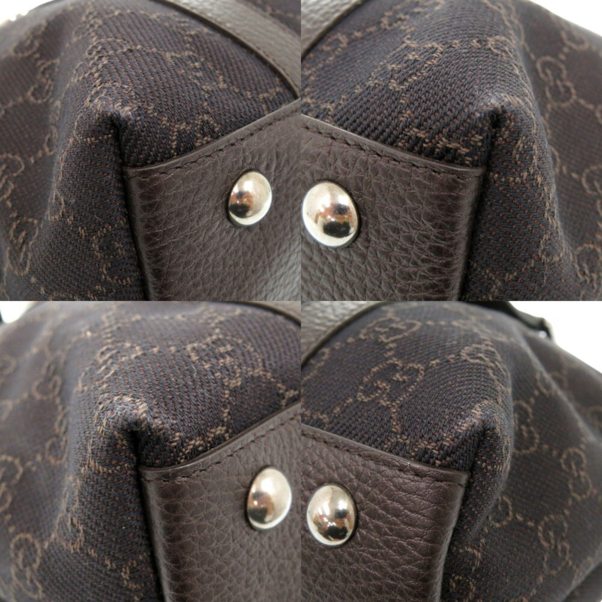 Gucci Dark Brown Canvas Leather Tote Bag (Pre-Owned)