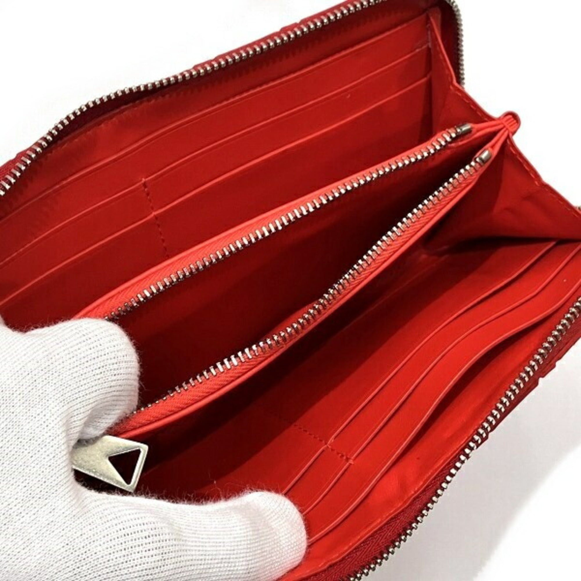 Bottega Veneta Intrecciato Red Color Elastane Cotton Polyester Long Wallet (Bi-Fold) (Pre-Owned)