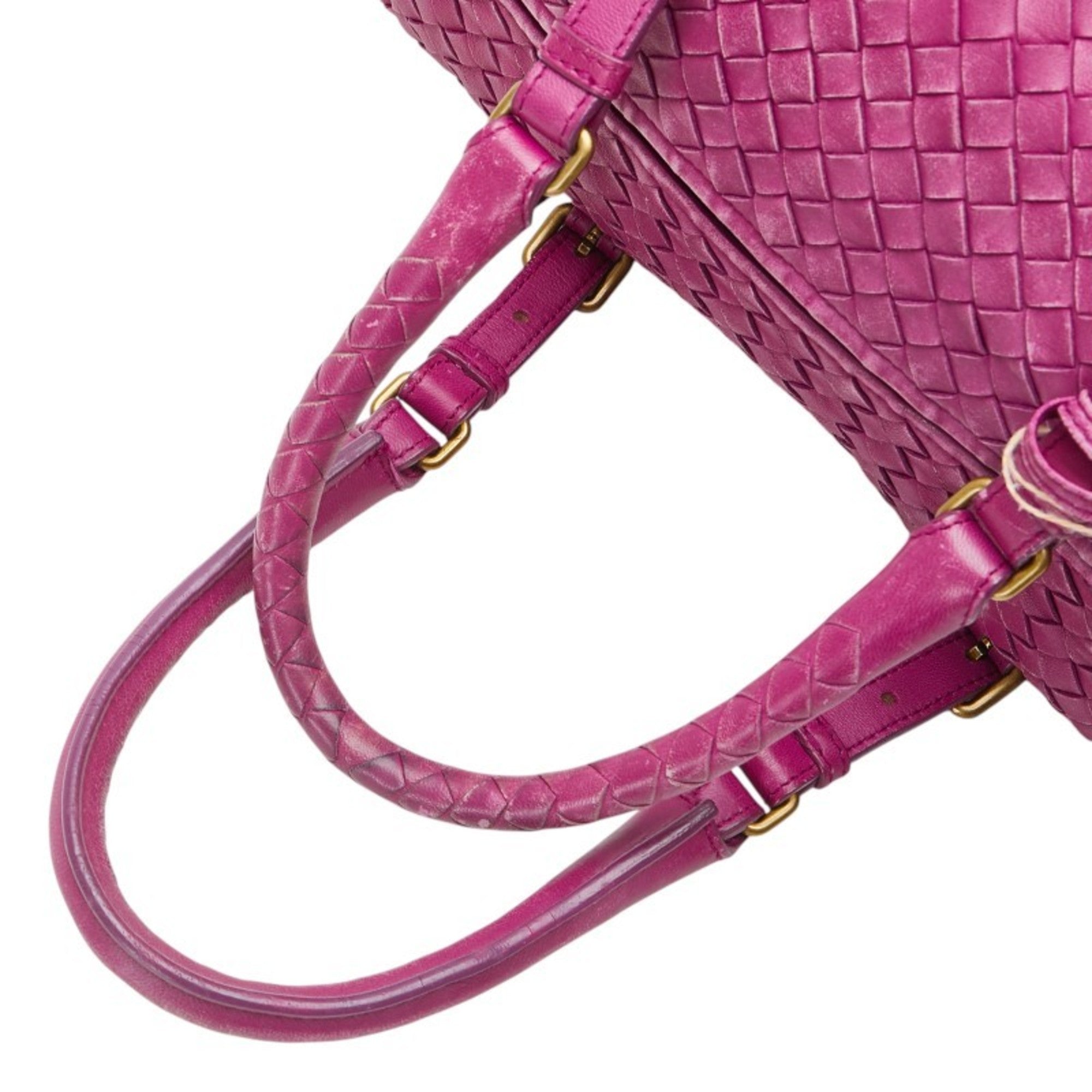 Bottega Veneta Intrecciato Purple Leather Boston Bag Handbag (Pre-Owned)