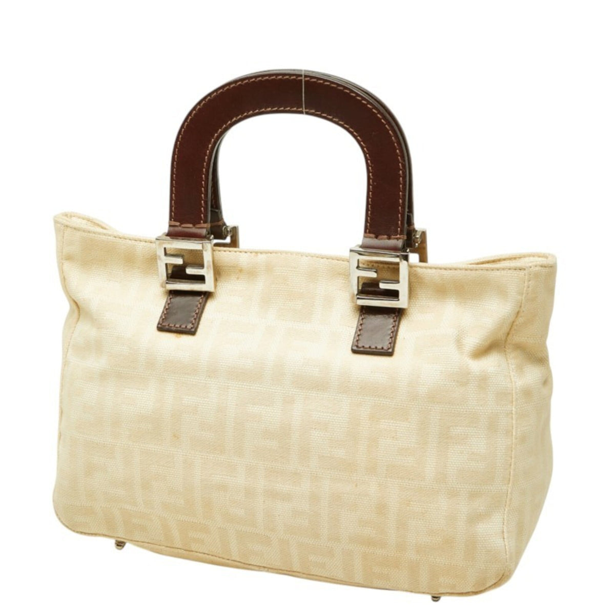 Fendi Beige Brown Canvas Leather Handbag Tote Bag (Pre-Owned)