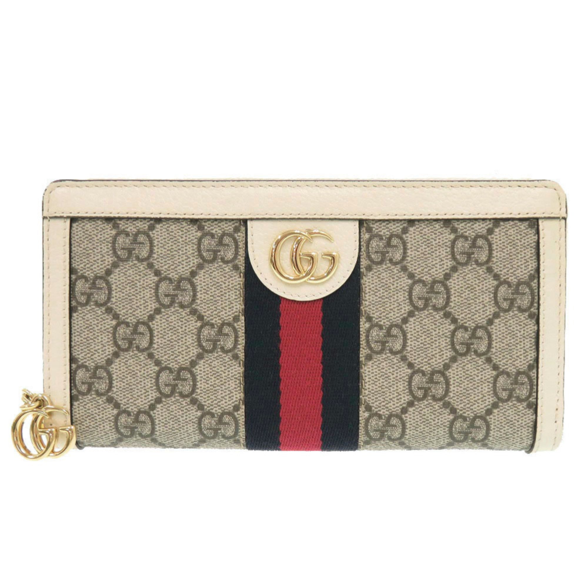 Gucci Gg Supreme Beige White Gg Supreme Leather Long Wallet (Bi-Fold) (Pre-Owned)