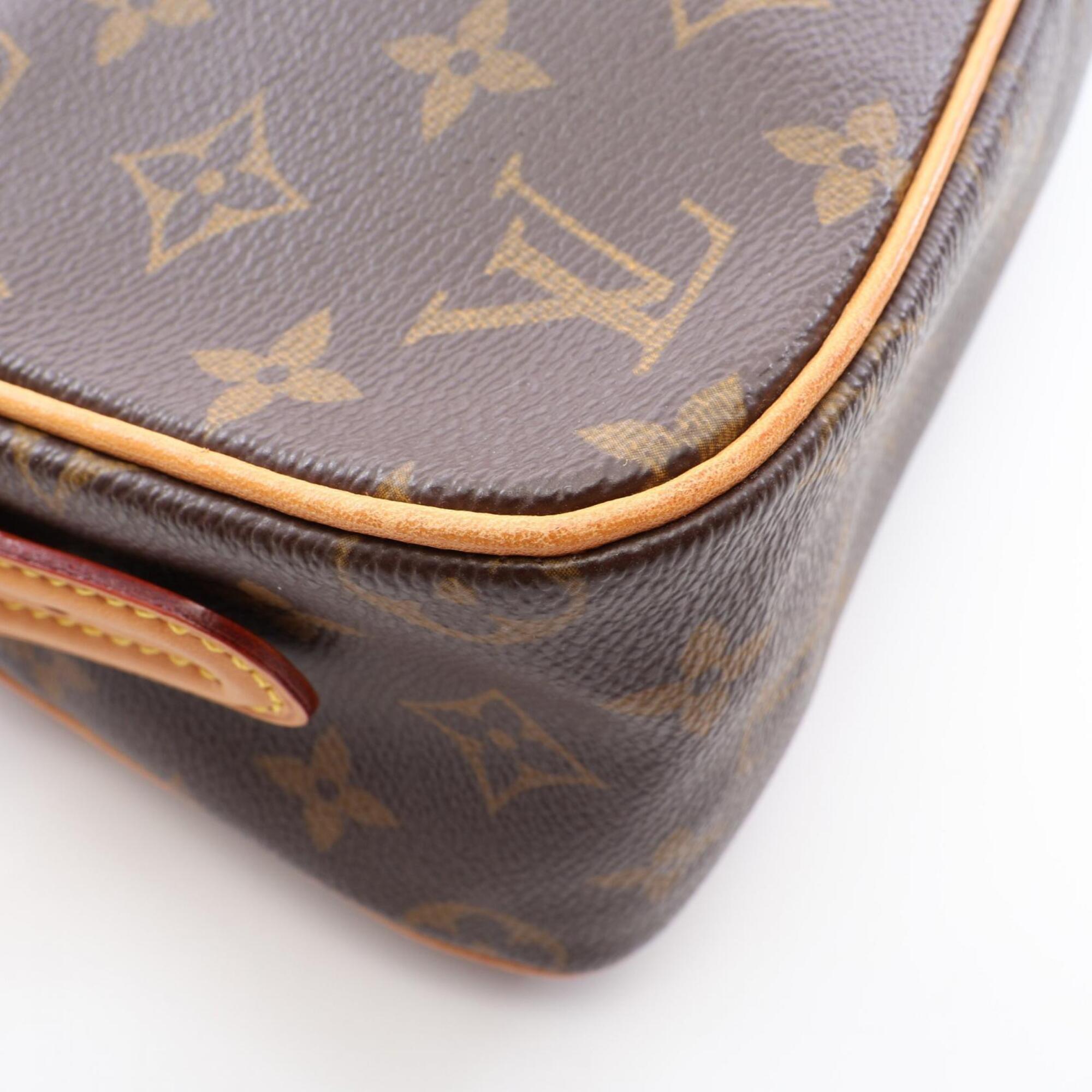 Louis Vuitton Brown Leather Monogram Coated Canvas Handbag Shoulder Bag (Pre-Owned)