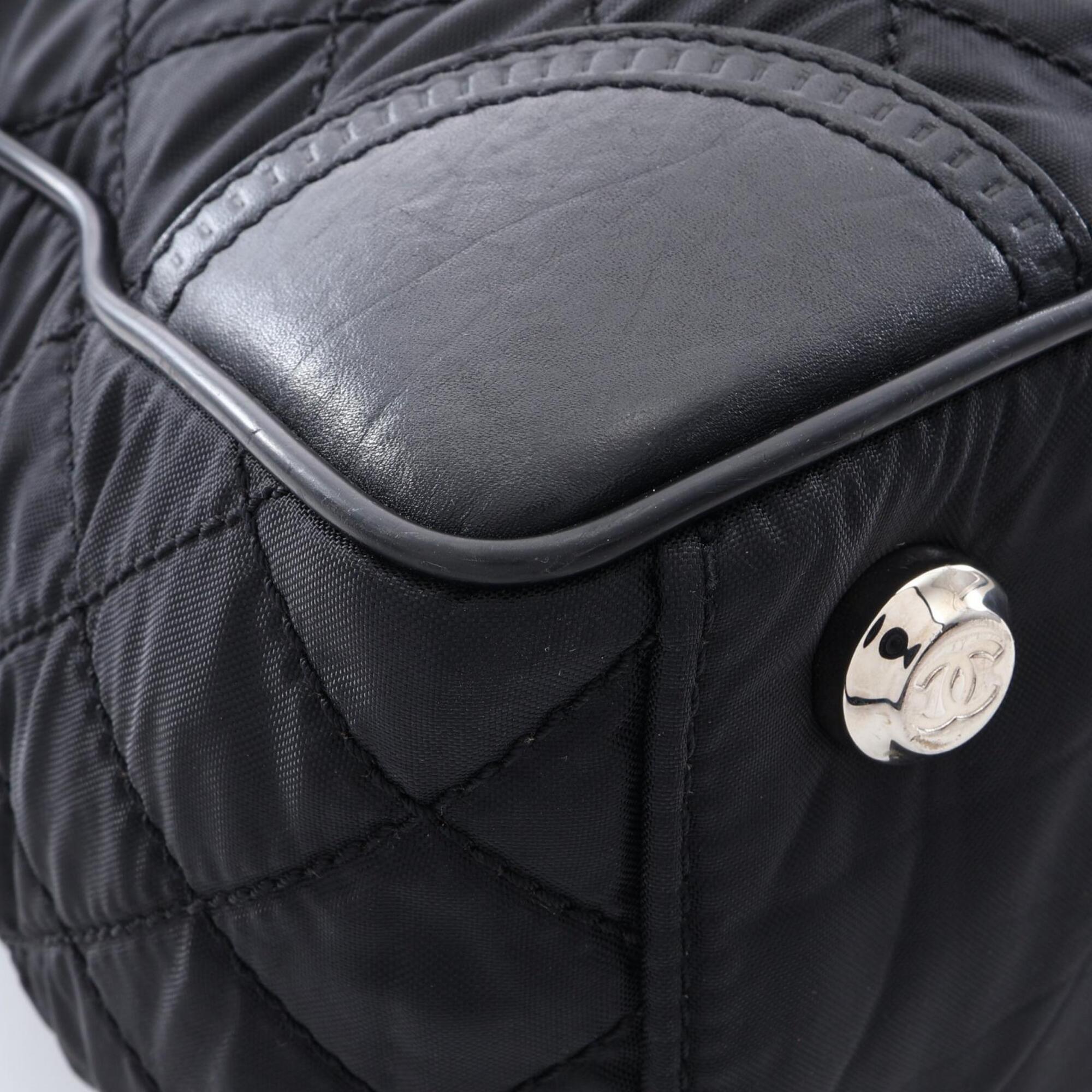 Chanel Black Nylon Leather Handbag Tote Bag (Pre-Owned)