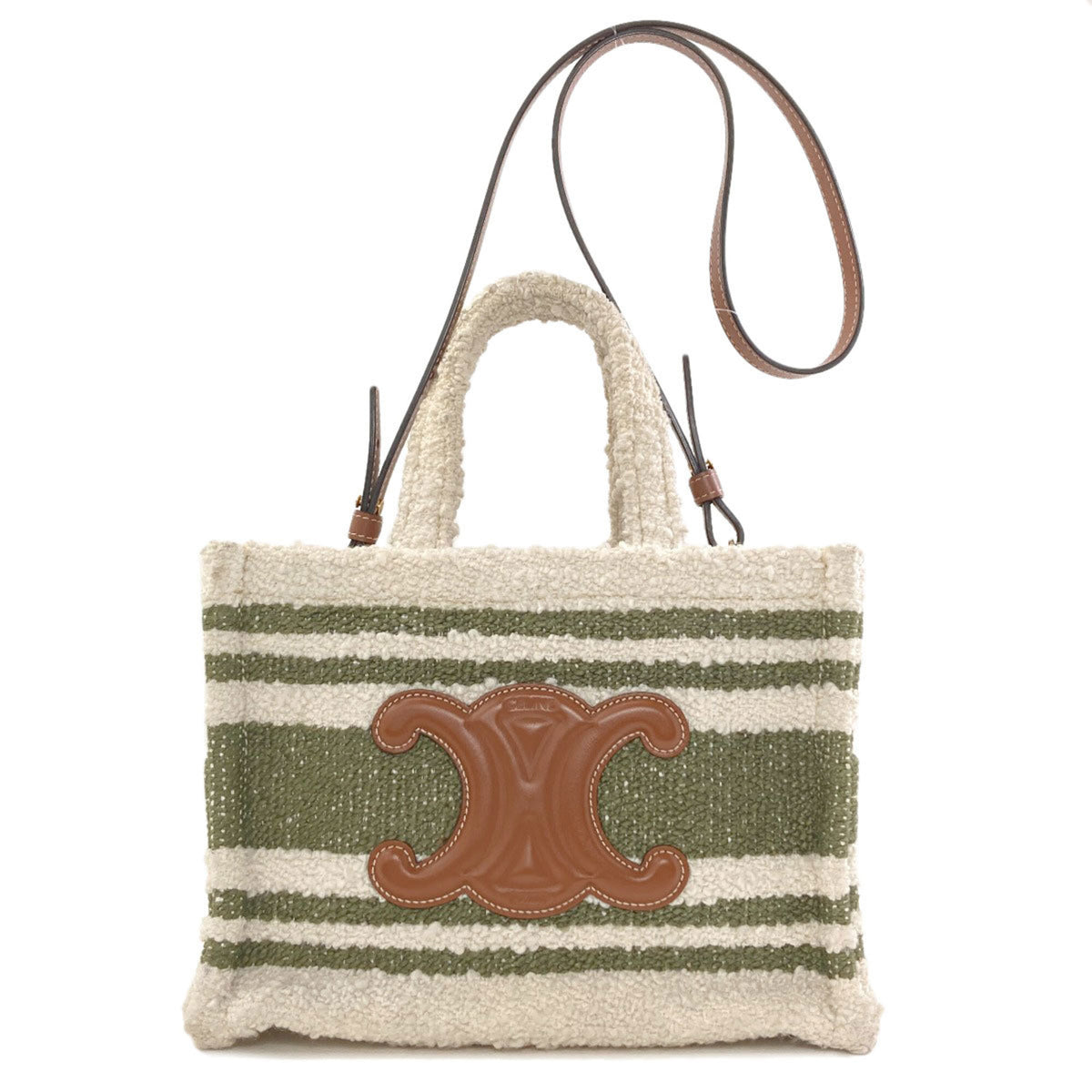 Celine Green White Canvas Handbag (Pre-Owned)