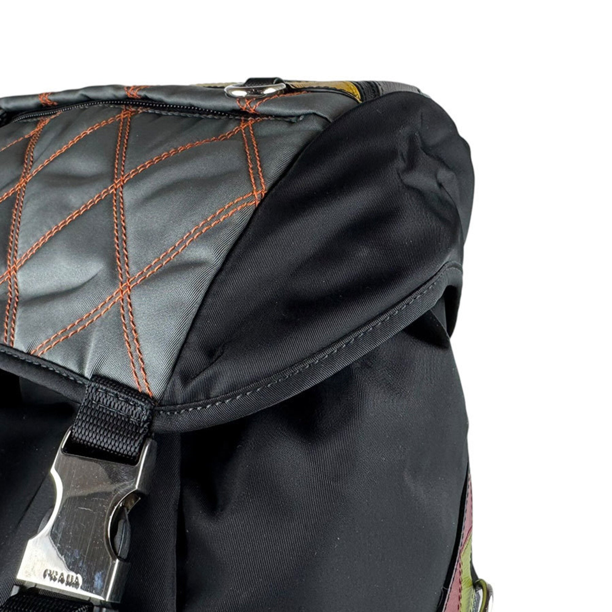 Prada Black Multi-Color Nylon Leather Backpack (Pre-Owned)
