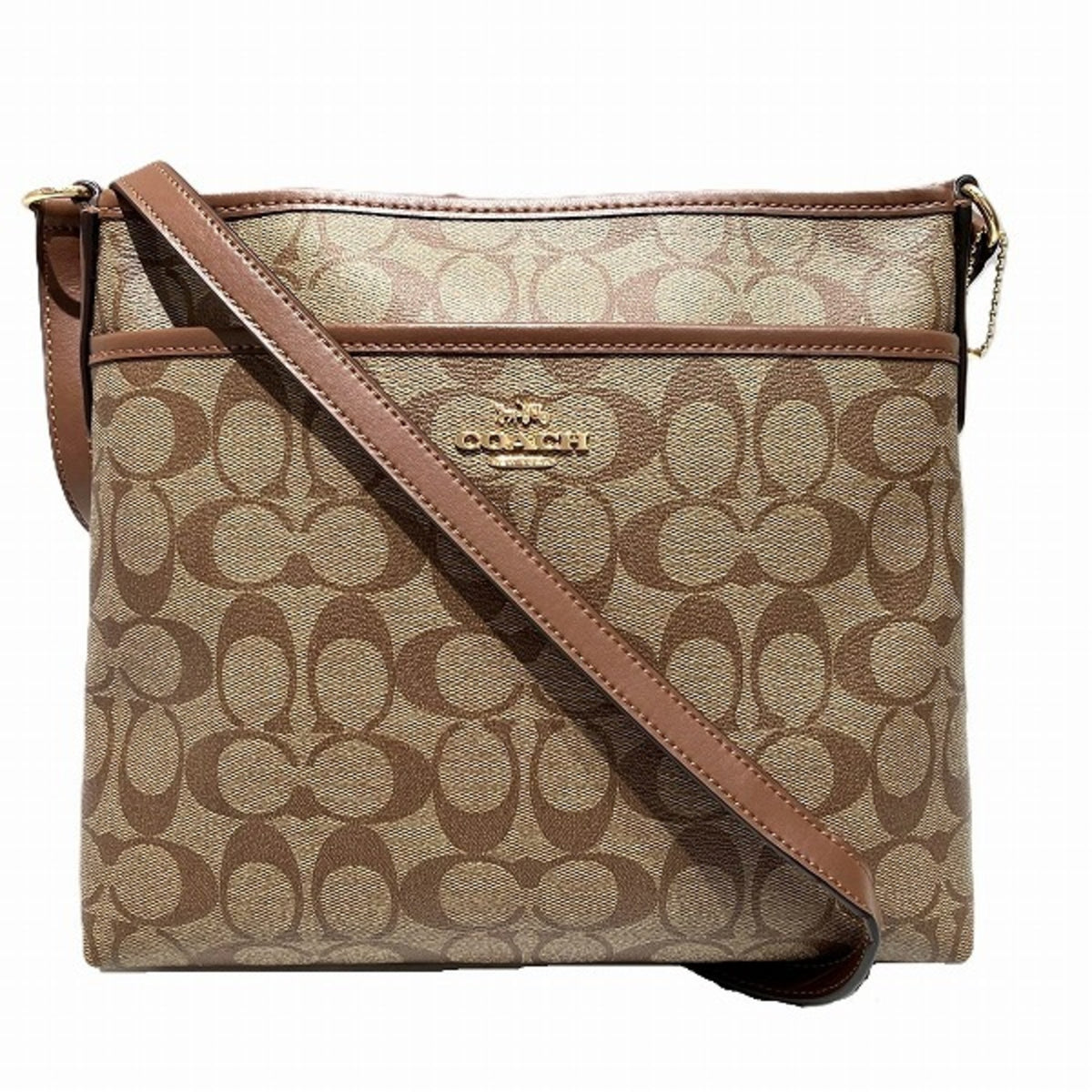 Coach Brown Signature Line Pvc Leather Handbag Shoulder Bag (Pre-Owned)