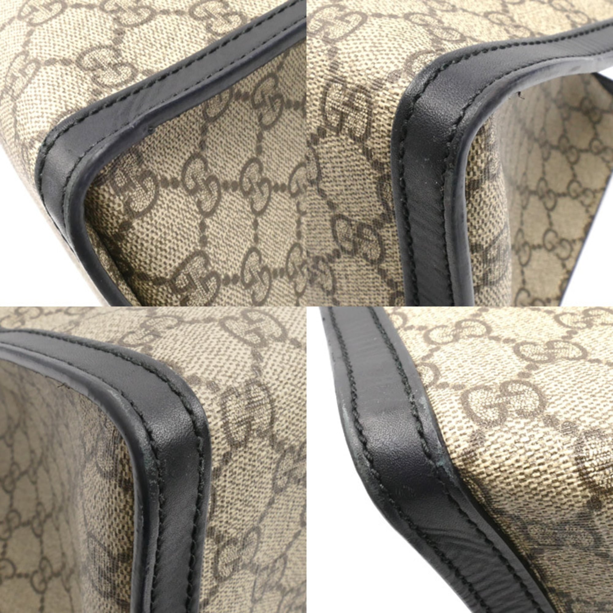 Gucci Beige Black Gg Supreme Leather Shoulder Bag (Pre-Owned)
