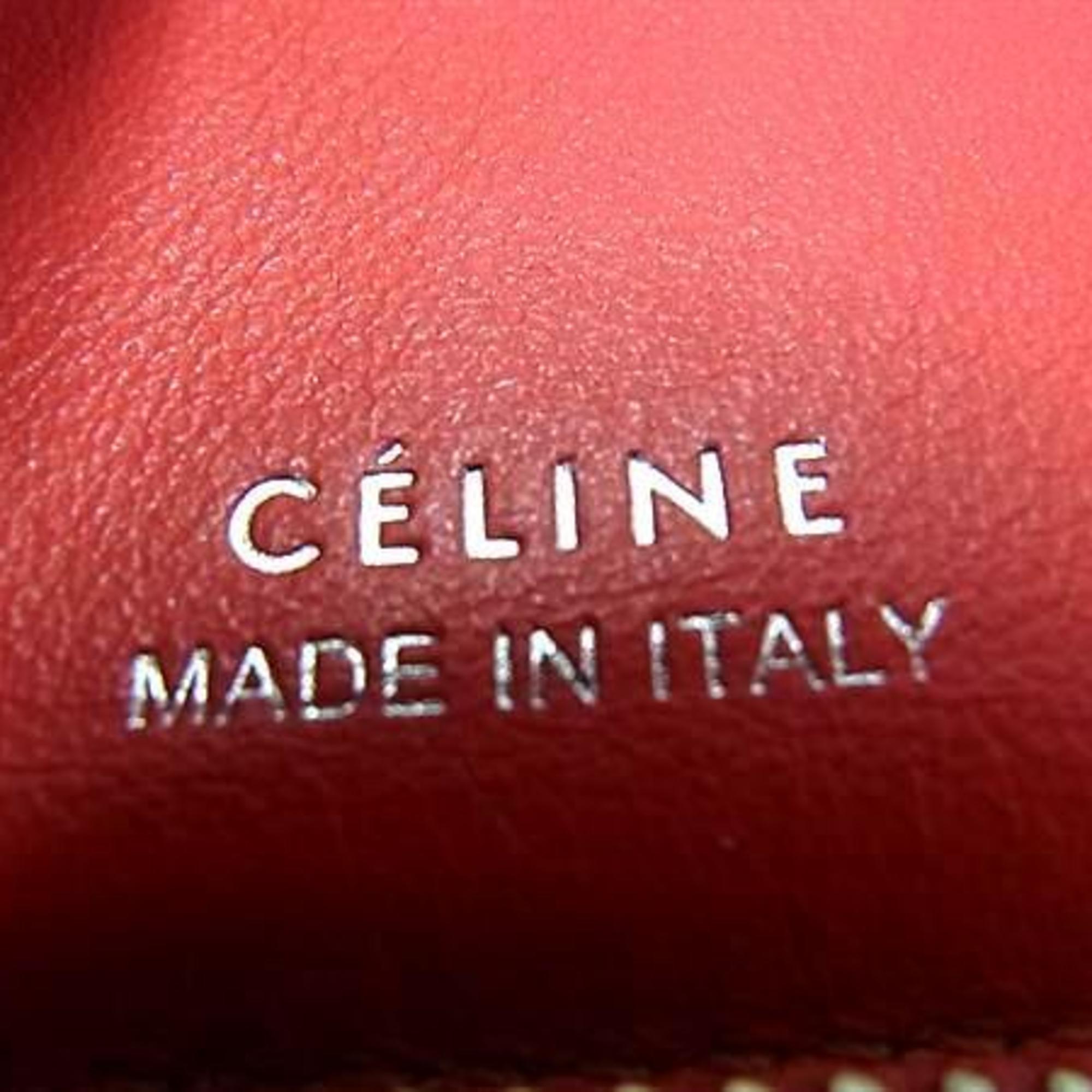 Celine Beige Red Color Leather Wallet (Bi-Fold) (Pre-Owned)