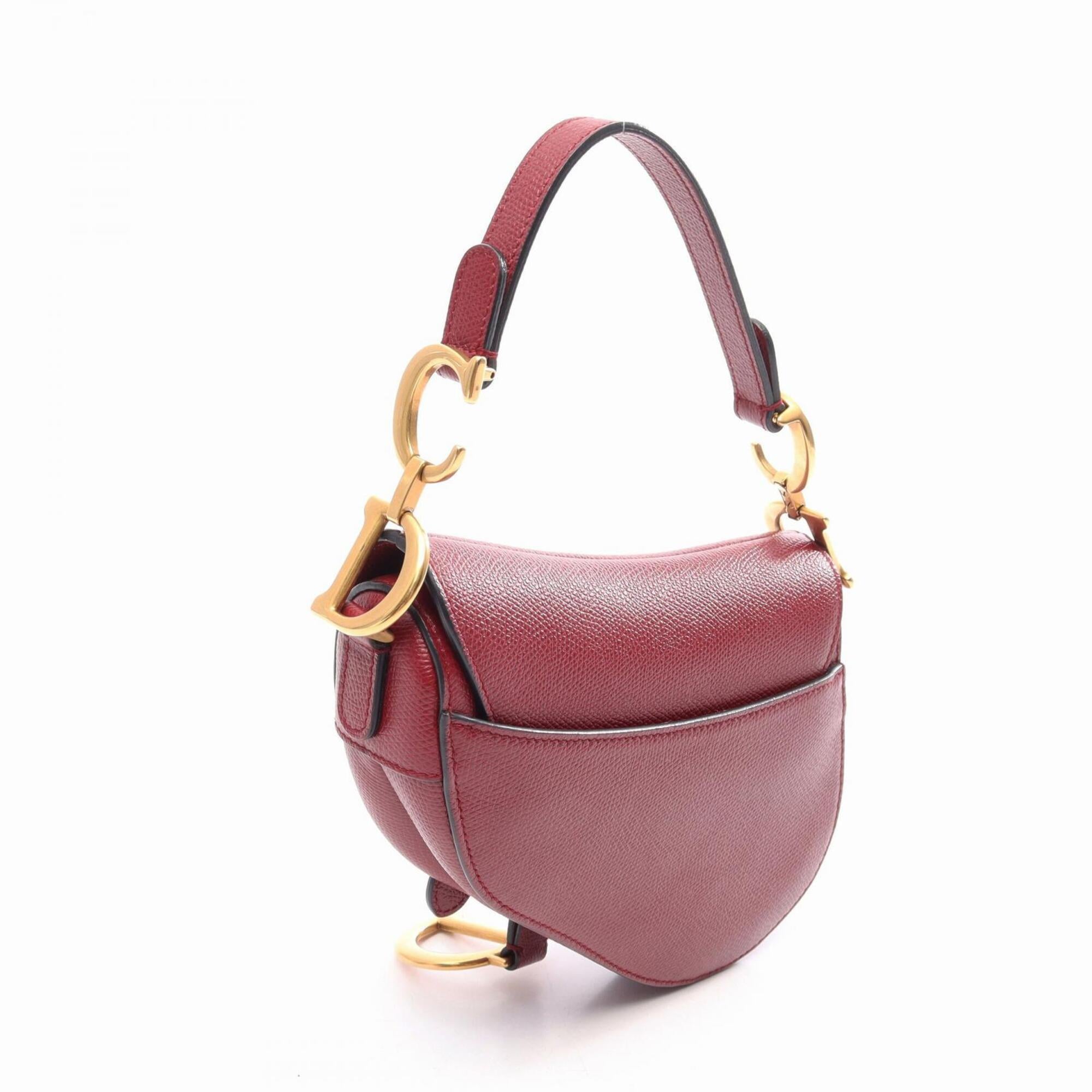 Christian Dior Bordeaux Leather Handbag Saddle Bag (Pre-Owned)