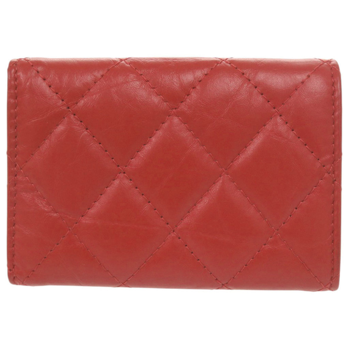 Chanel Red Color Leather Wallet (Tri-Fold) (Pre-Owned)