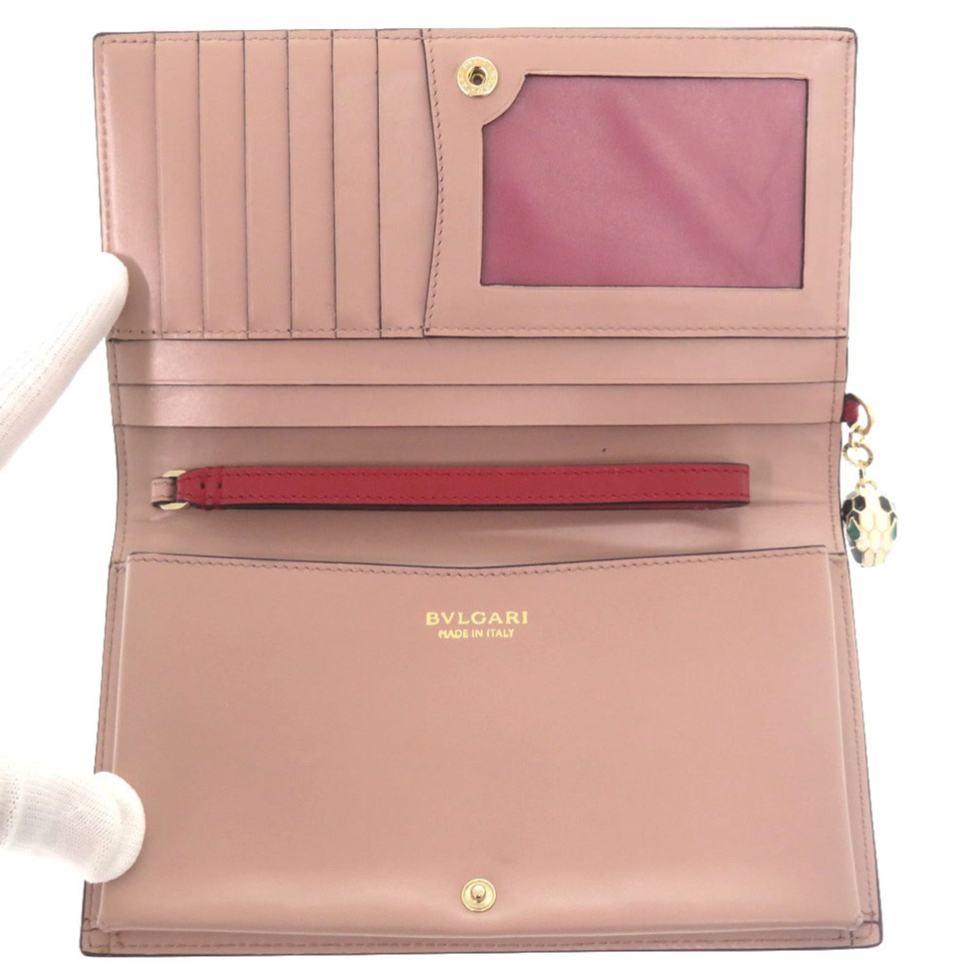 Bvlgari Pink Red Color Leather Wallet (Bi-Fold) (Pre-Owned)