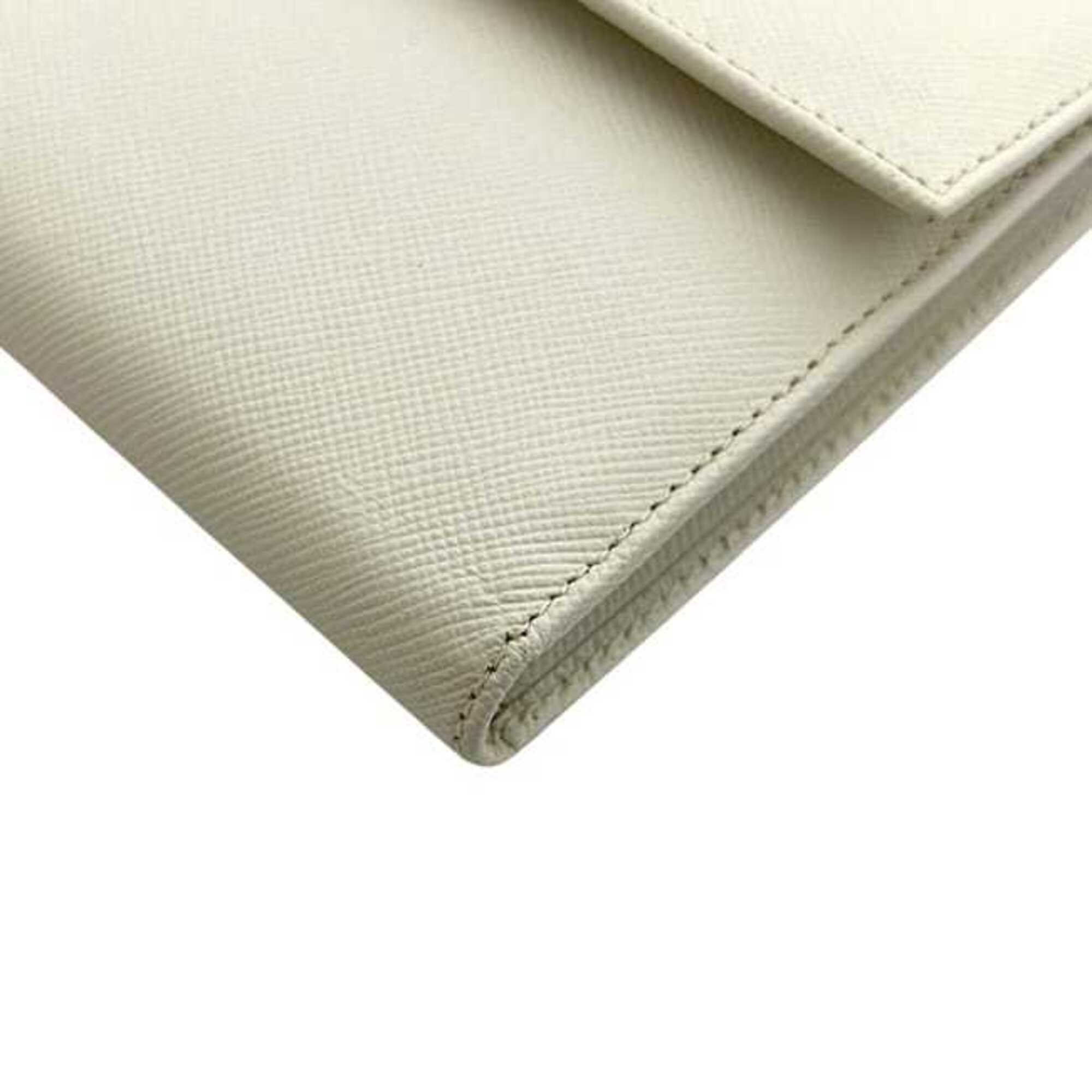 Prada Saffiano Talco White Leather Wallet (Tri-Fold) (Pre-Owned)