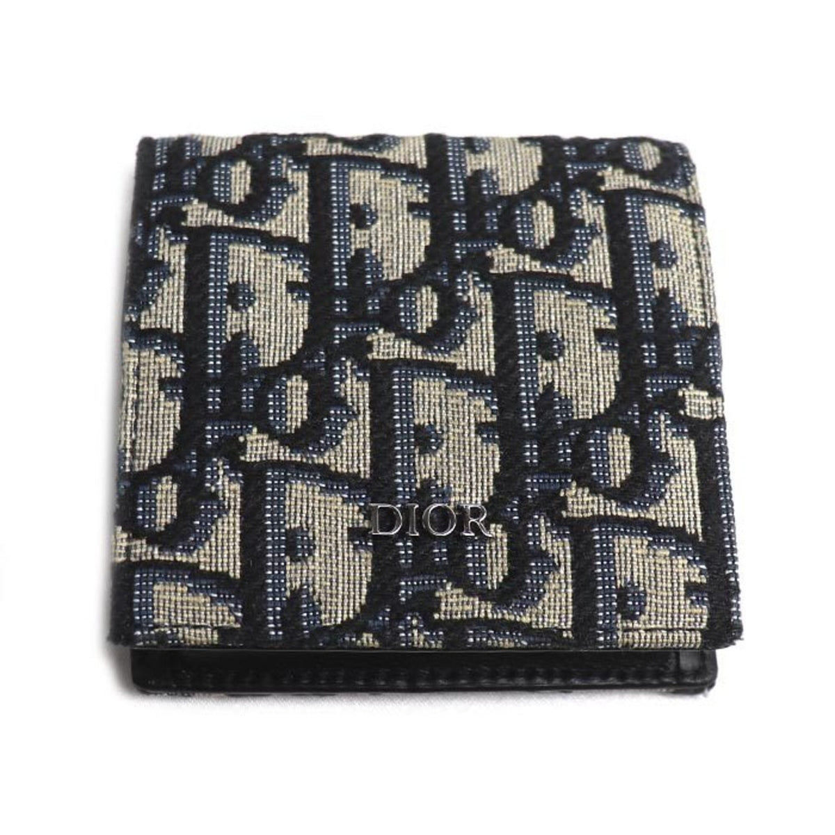 Christian Dior Beige Navy Jacquard Coin Purse/Coin Case (Pre-Owned)