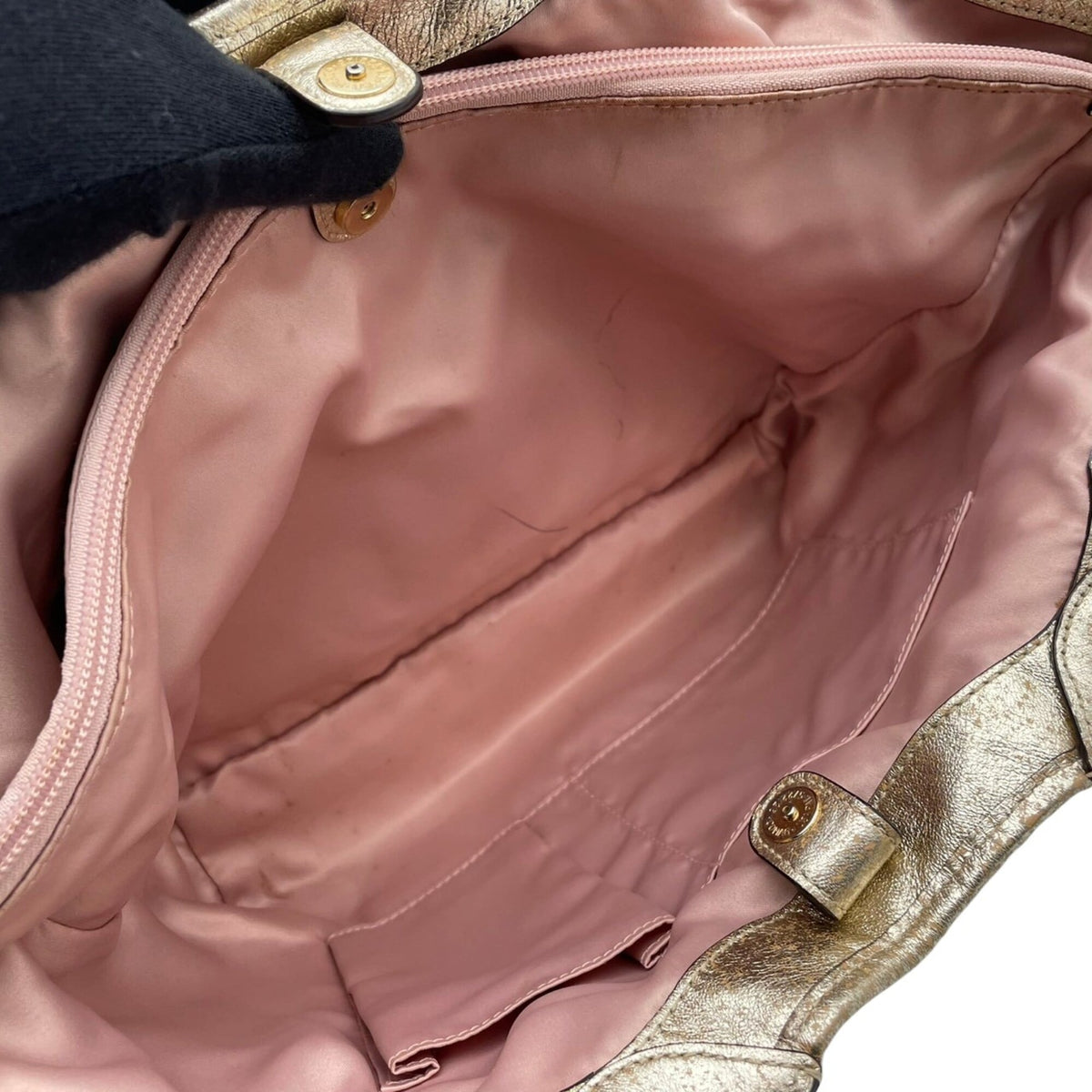 Coach Beige Gold Canvas Leather Handbag Tote Bag (Pre-Owned)