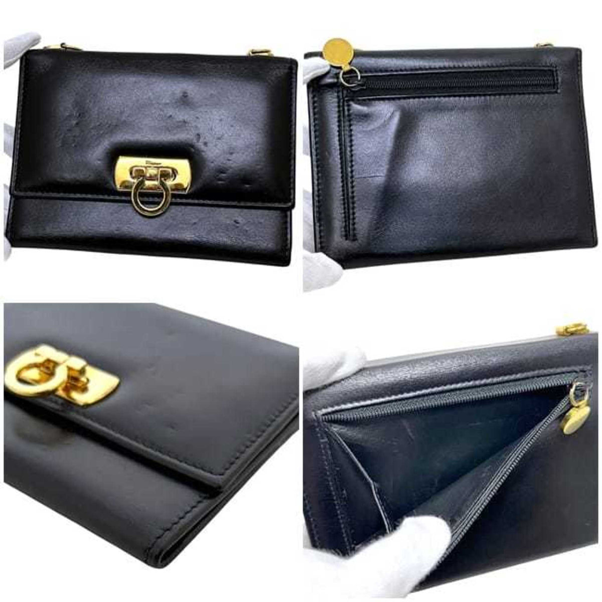 Salvatore Ferragamo Black Leather Chain/Shoulder Wallet (Pre-Owned)