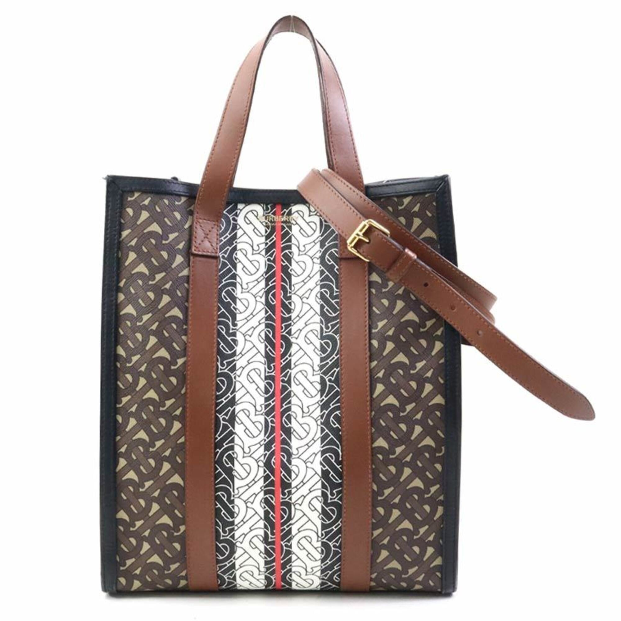 Burberry Black Brown White Pvc Leather Handbag Shoulder Bag (Pre-Owned)