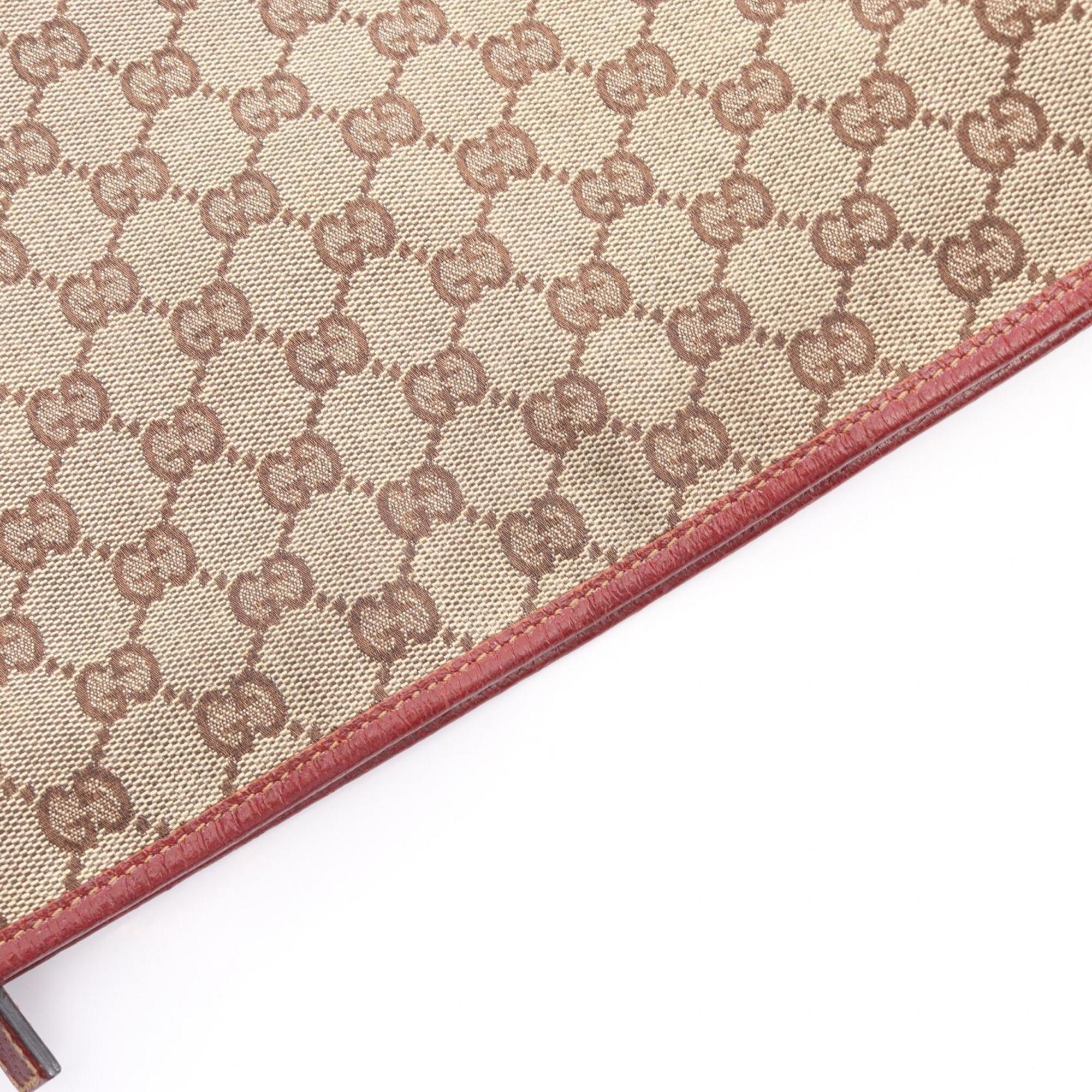 Gucci Beige Bordeaux Canvas Leather Shoulder Bag (Pre-Owned)