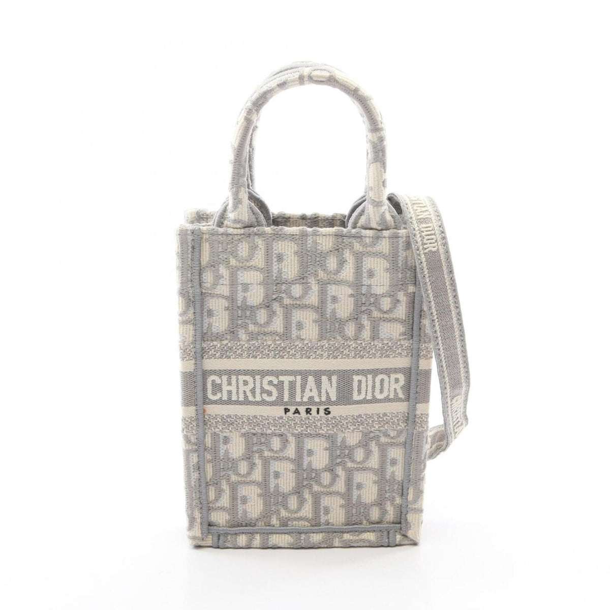 Christian Dior Gray White Canvas Handbag Tote Bag (Pre-Owned)