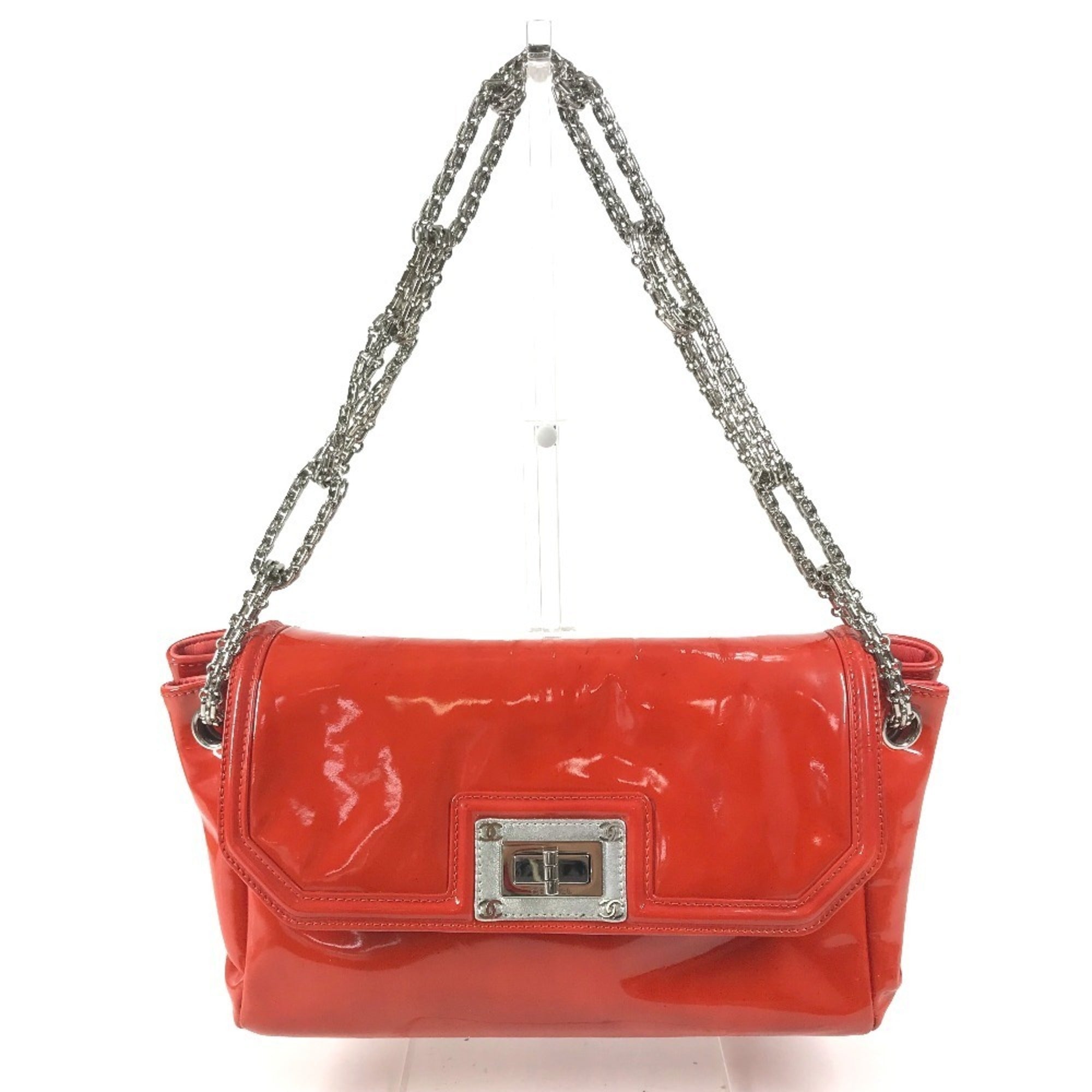 Chanel Orange Red Color Patent Leather Shoulder Bag (Pre-Owned)
