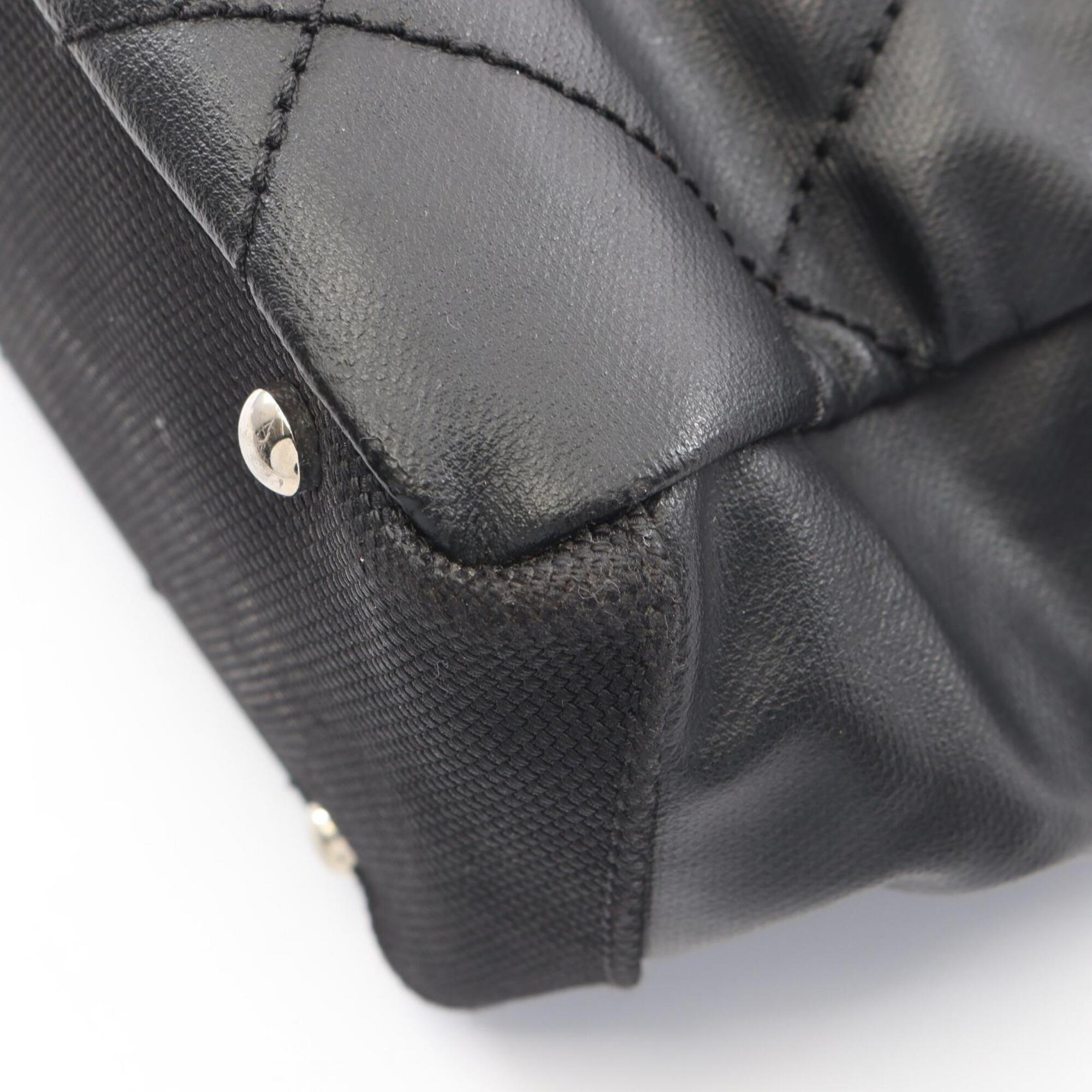 Chanel Black Coated Canvas Leather Handbag Tote Bag (Pre-Owned)