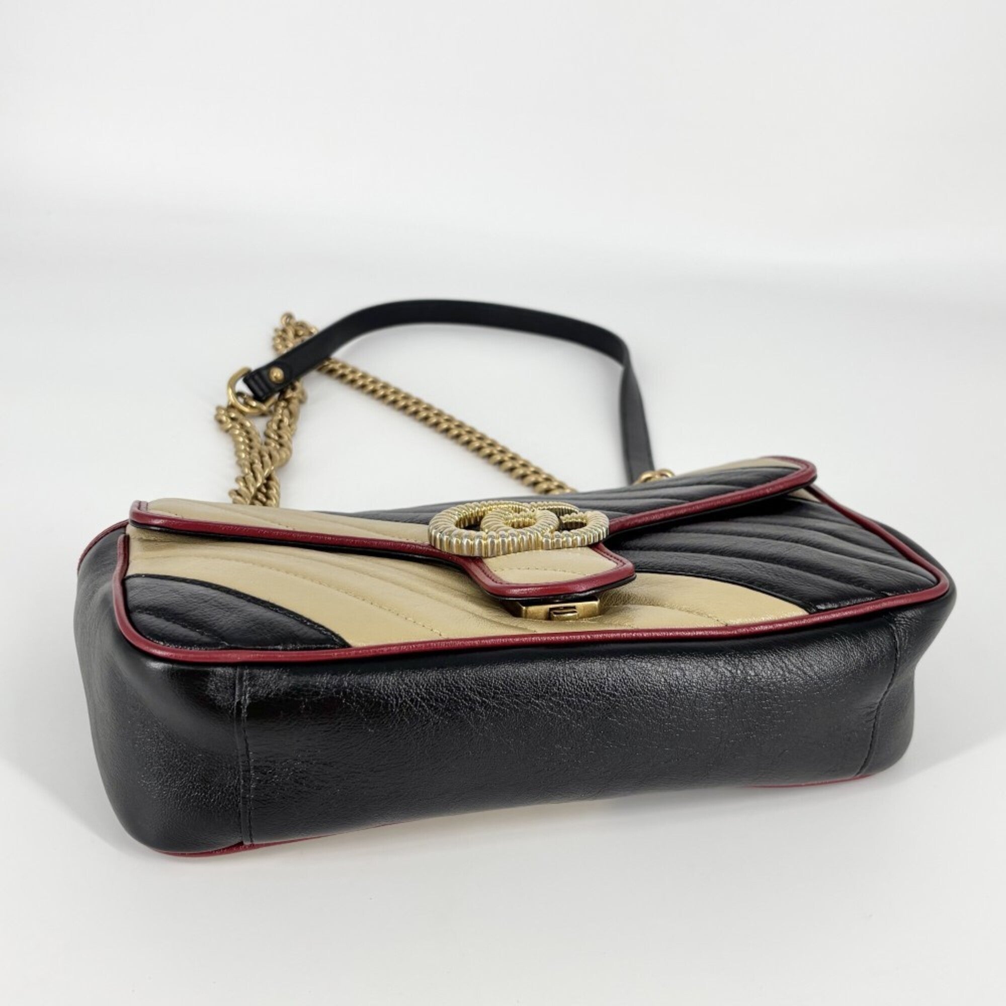 Gucci Beige Black Red Color Leather Handbag Shoulder Bag (Pre-Owned)
