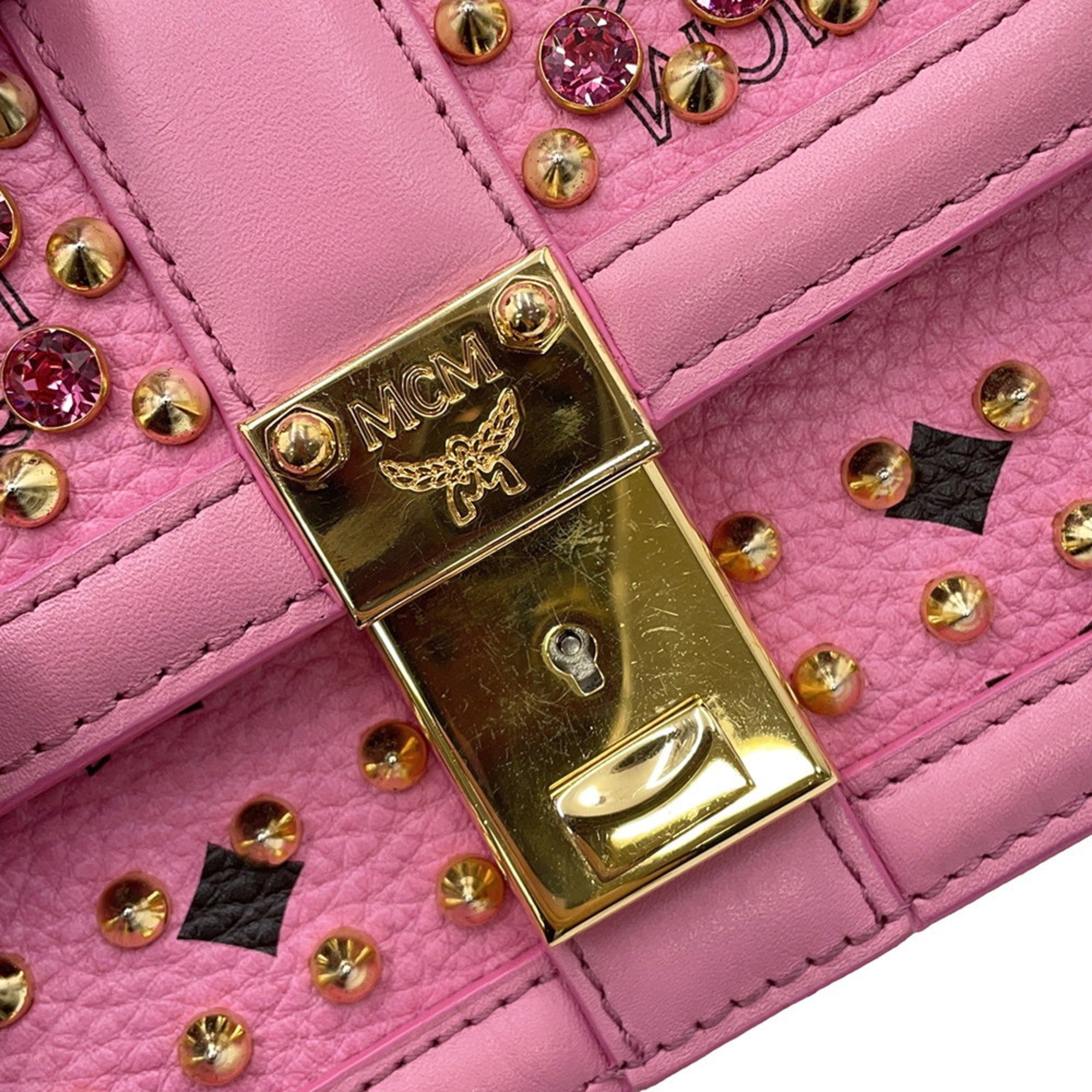 Mcm Pink Leather Rhinestone Handbag (Pre-Owned)