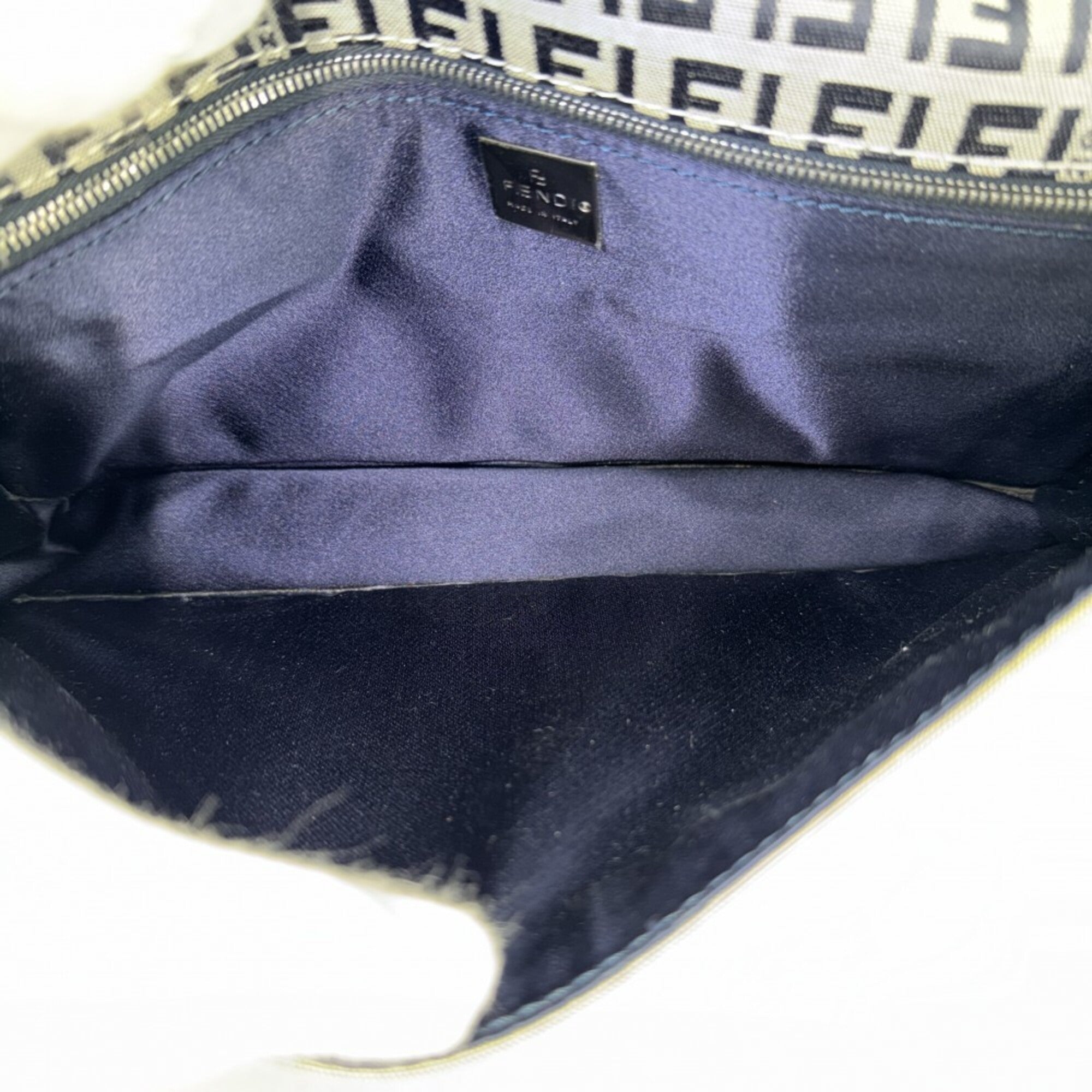 Fendi Zucchino Navy Canvas Leather Handbag Shoulder Bag (Pre-Owned)