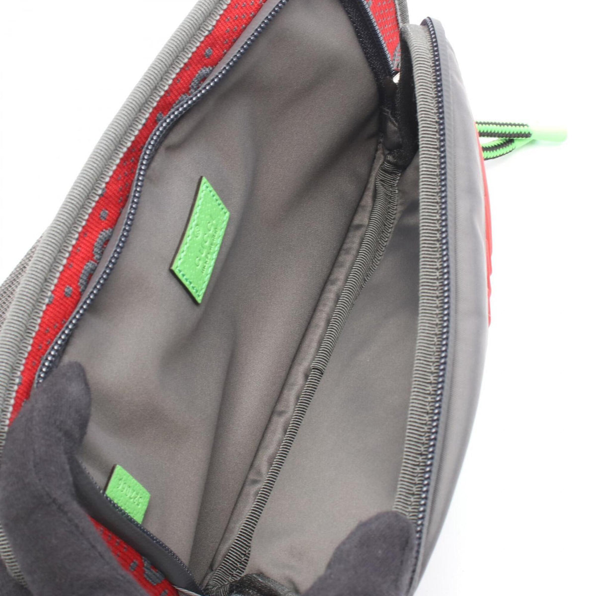 Gucci Gray Green Red Color Nylon Fanny Pack Handbag (Pre-Owned)