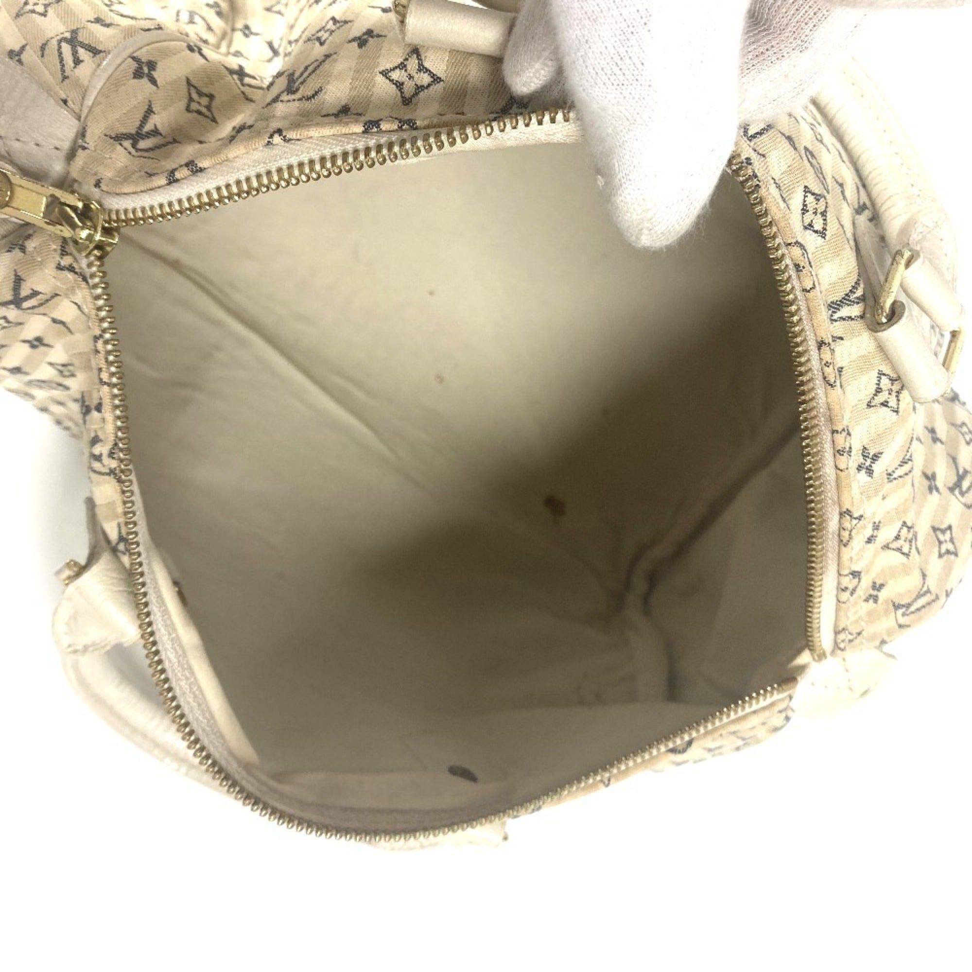 Louis Vuitton Monogram Mini Lin Navy White Monogram Mini Lin Boston Bag Handbag (Pre-Owned)