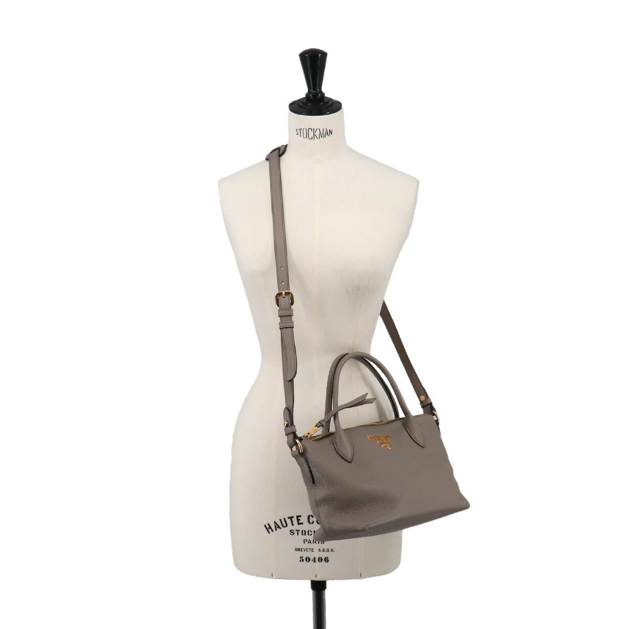 Prada Gray Leather Handbag Shoulder Bag (Pre-Owned)