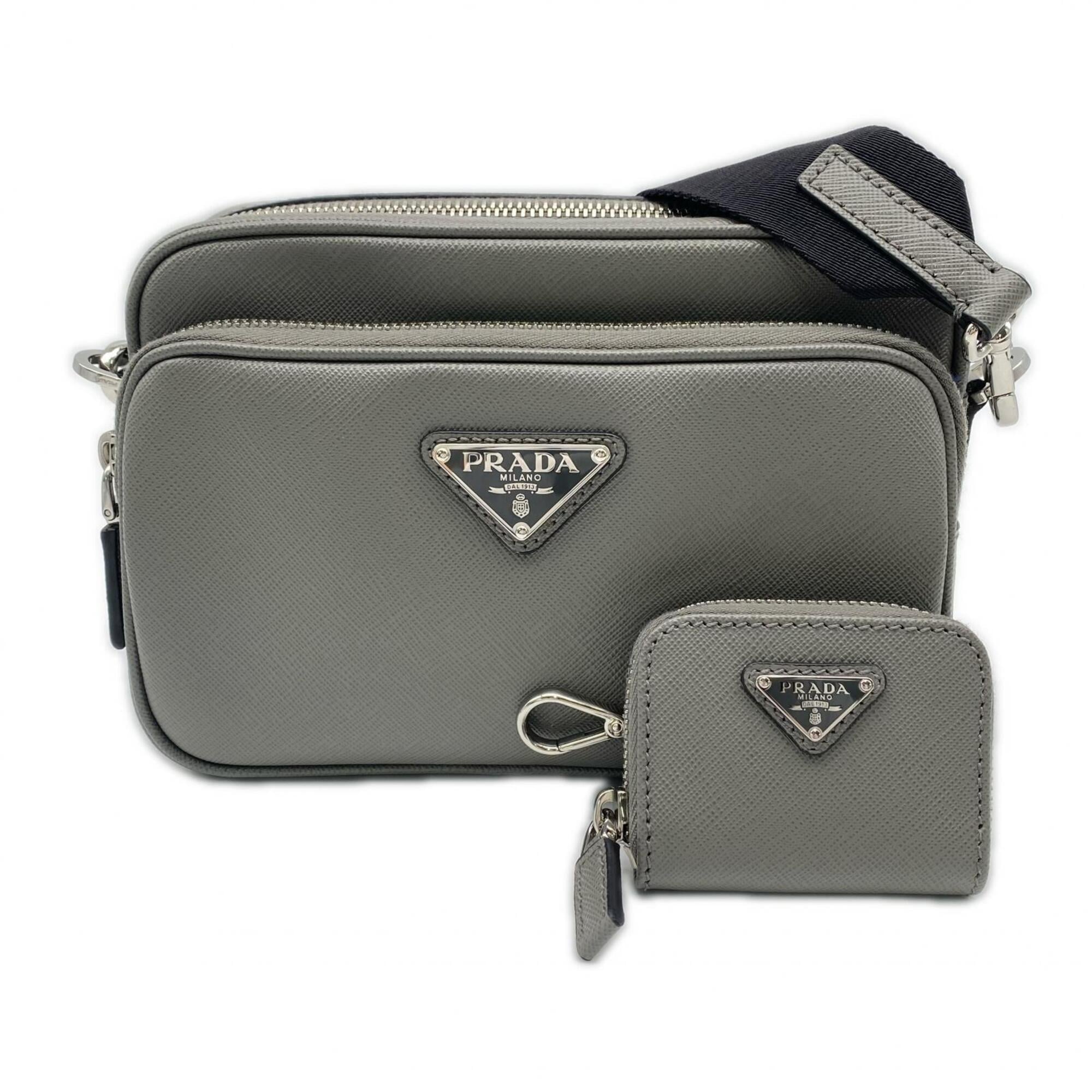 Prada Saffiano Gray Saffiano Shoulder Bag (Pre-Owned)