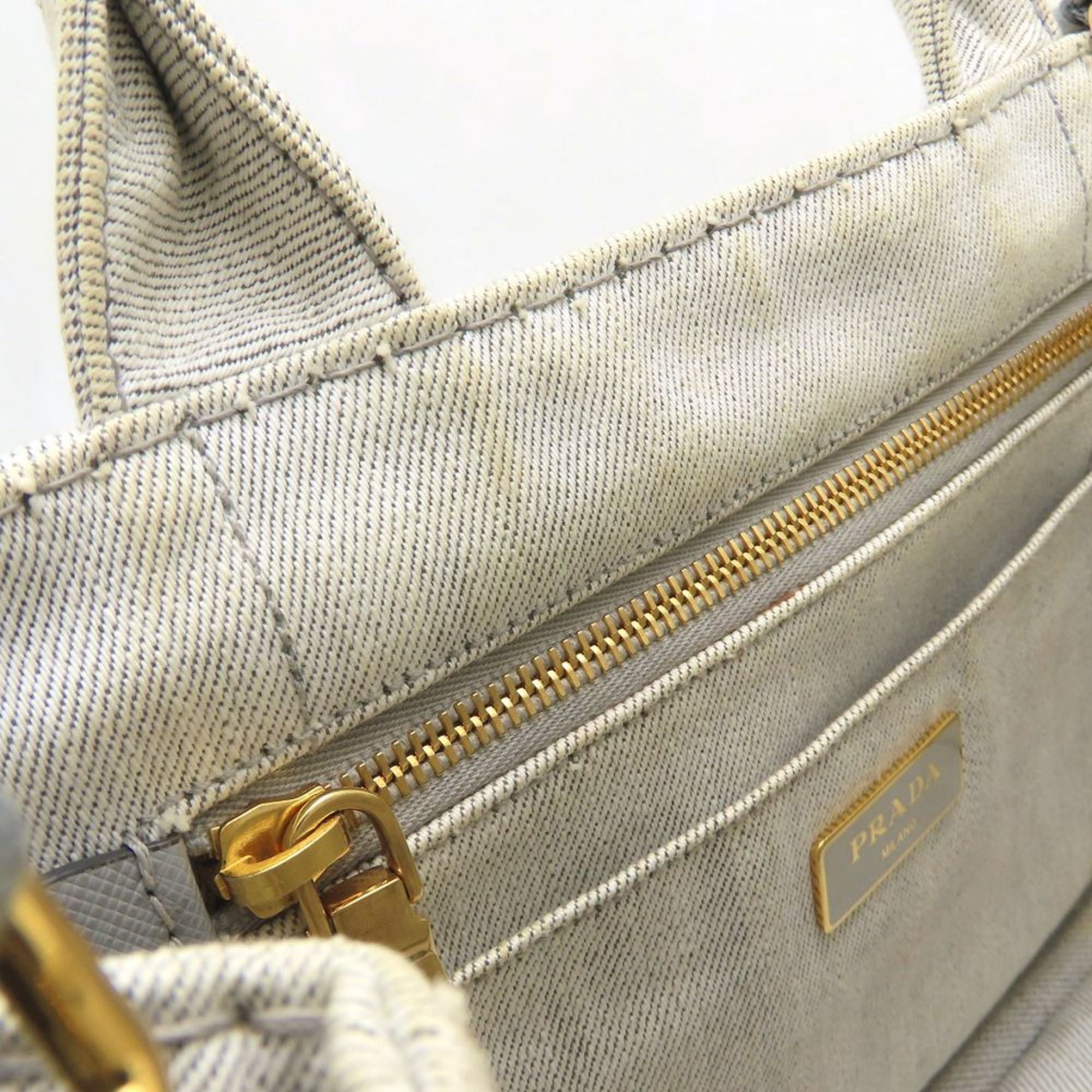 Prada Canapa Bianco White Denim Handbag Tote Bag (Pre-Owned)
