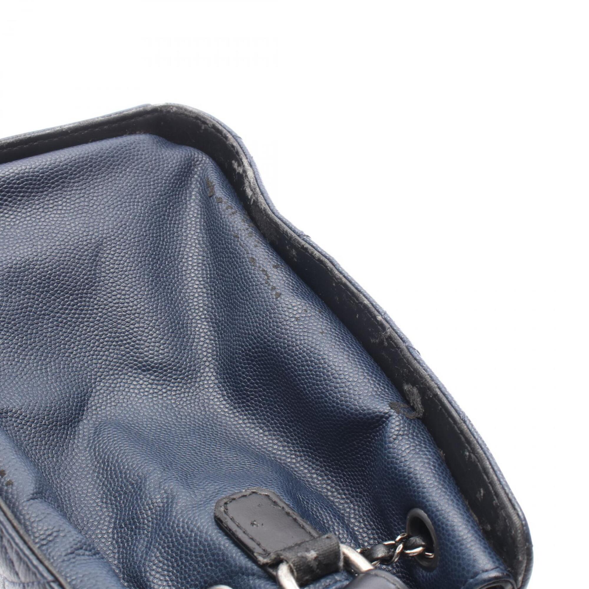 Chanel Black Navy Grained Calfskin Leather Handbag (Pre-Owned)