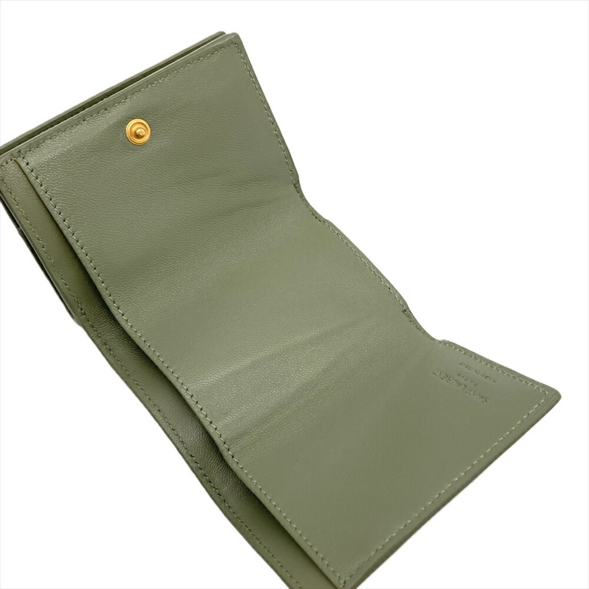 Saint Laurent Khaki Leather Wallet (Tri-Fold) (Pre-Owned)
