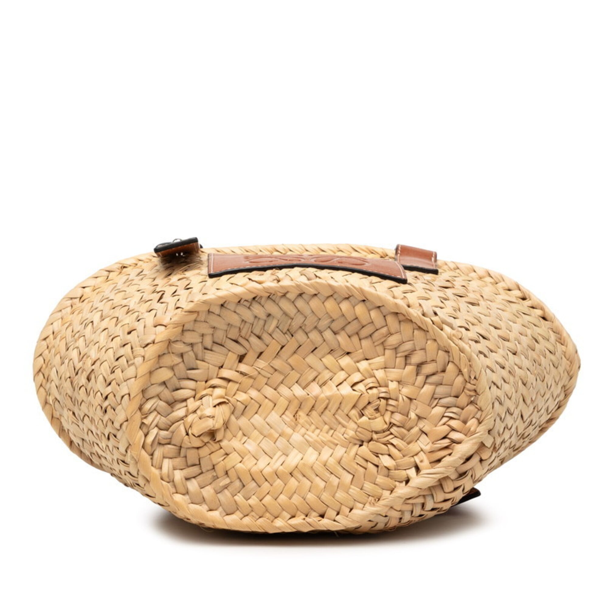 Loewe Beige Brown Raffia Leather Basket Handbag (Pre-Owned)