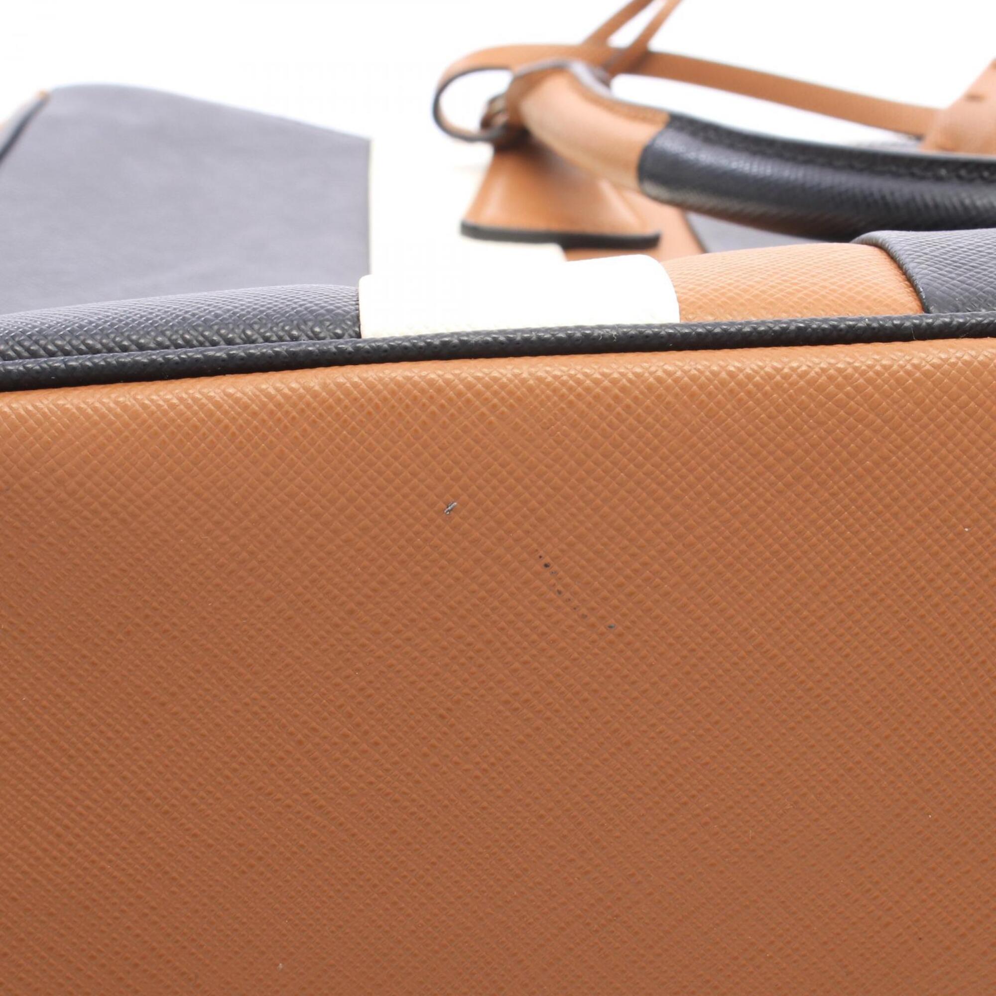 Prada Black Brown White Saffiano Handbag Tote Bag (Pre-Owned)