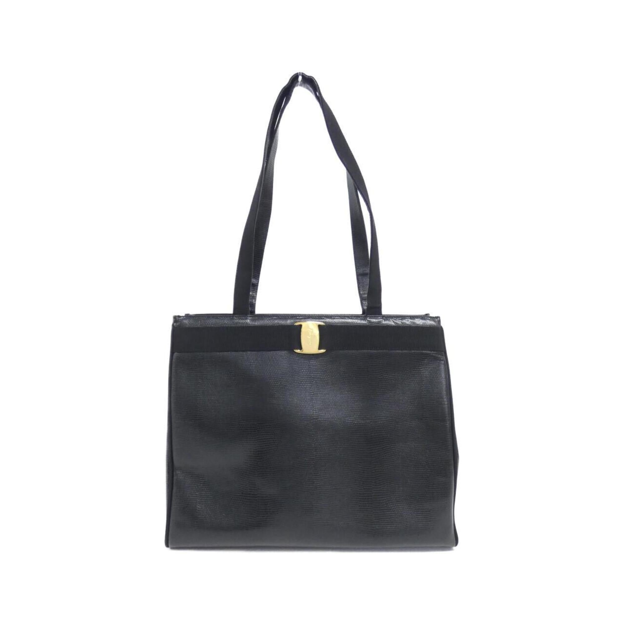 Salvatore Ferragamo Black Leather Handbag Tote Bag (Pre-Owned)