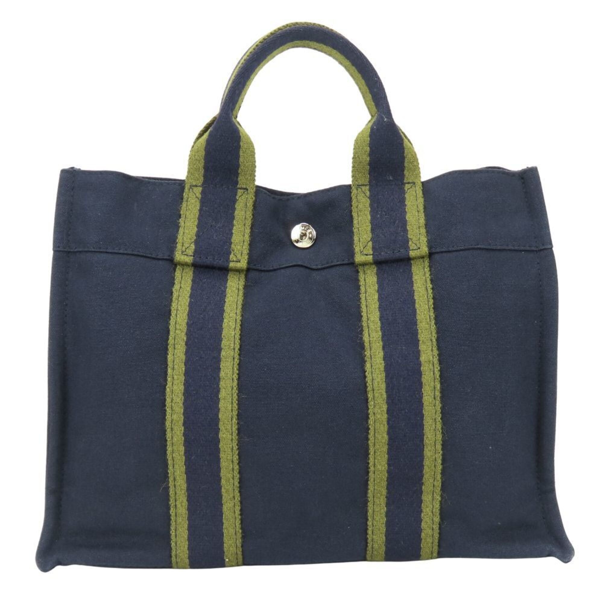 Hermes Navy Olive Canvas Tote Bag (Pre-Owned)