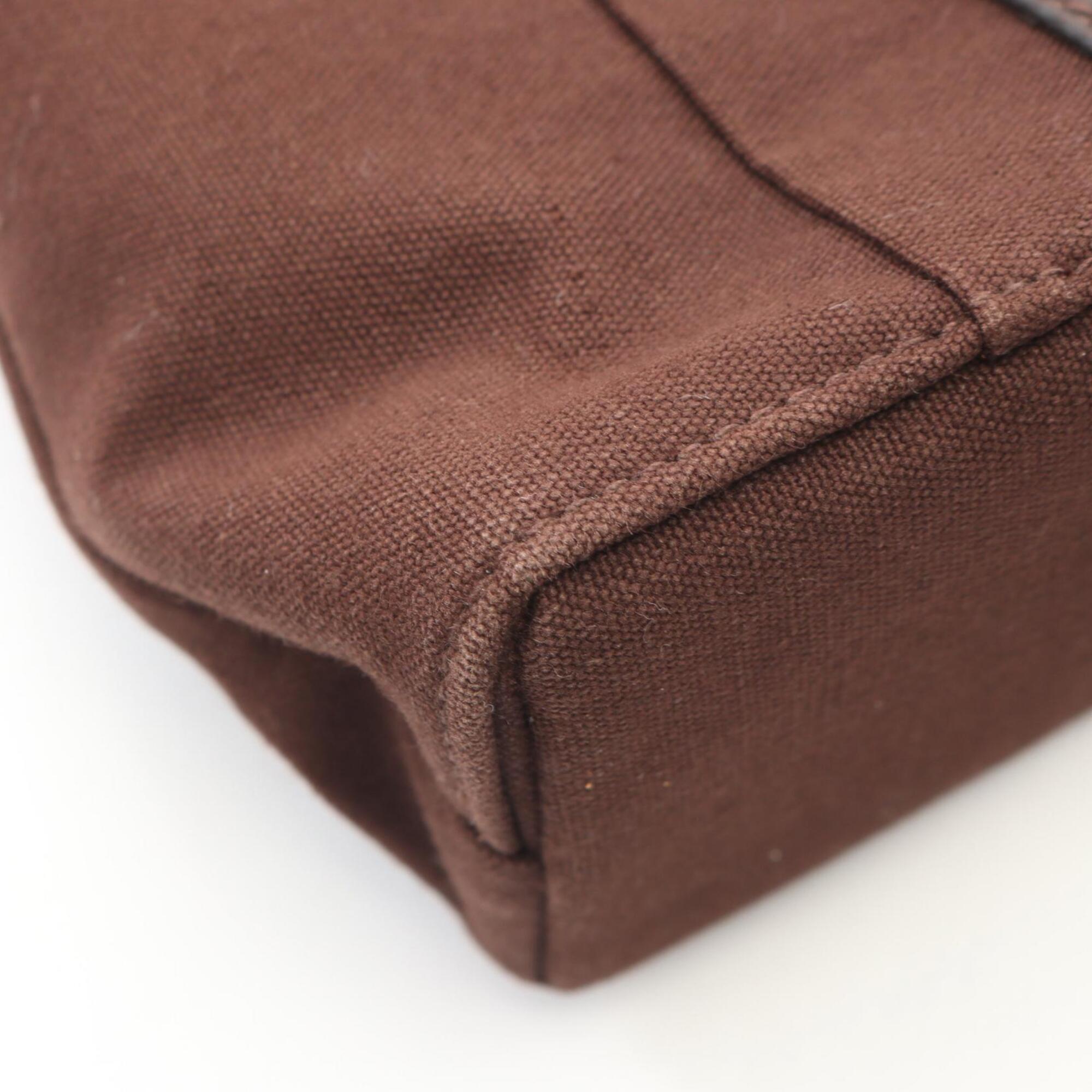 Hermes Brown Canvas Leather Handbag Tote Bag (Pre-Owned)