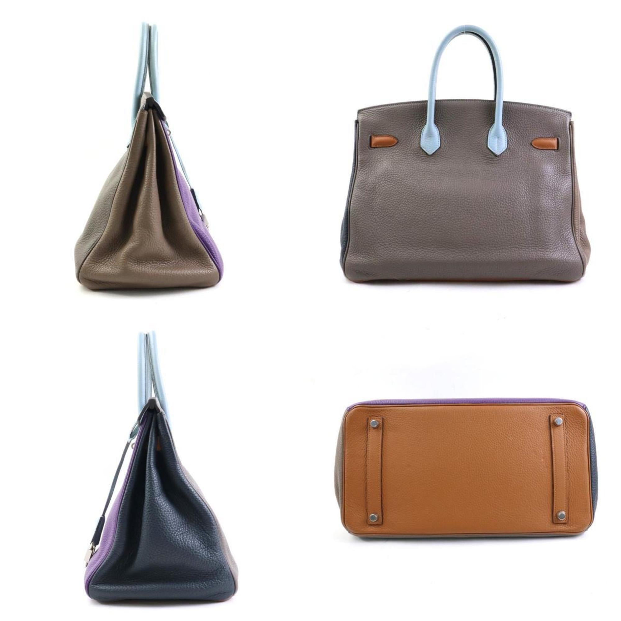 Hermes Blue Obscurs Etain Etoupe Gray Ultra Violet Taurillon Clemence Leather Handbag (Pre-Owned)