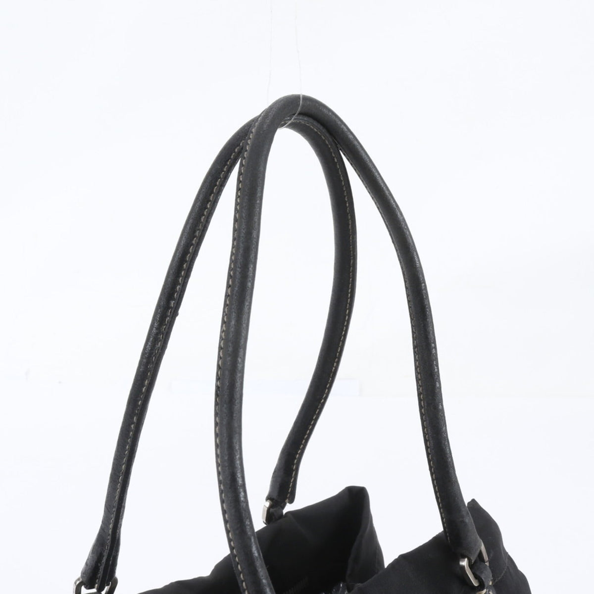 Prada Black Leather Nylon Shoulder Bag Tote Bag (Pre-Owned)