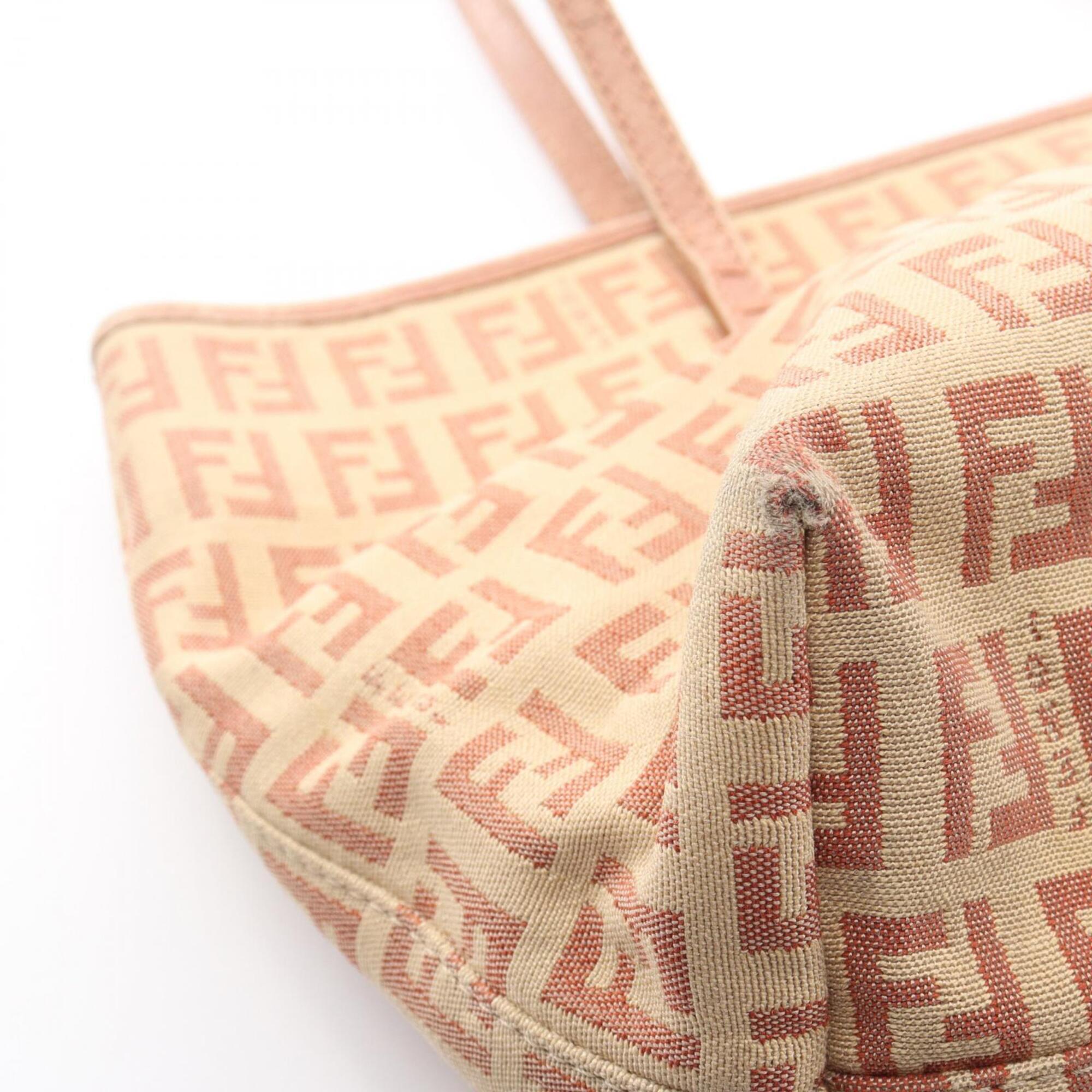 Fendi Beige Pink Canvas Leather Handbag Tote Bag (Pre-Owned)