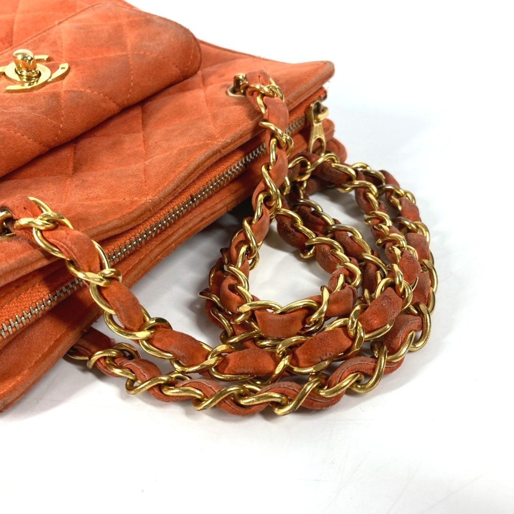 Chanel Orange Suede Handbag Shoulder Bag (Pre-Owned)