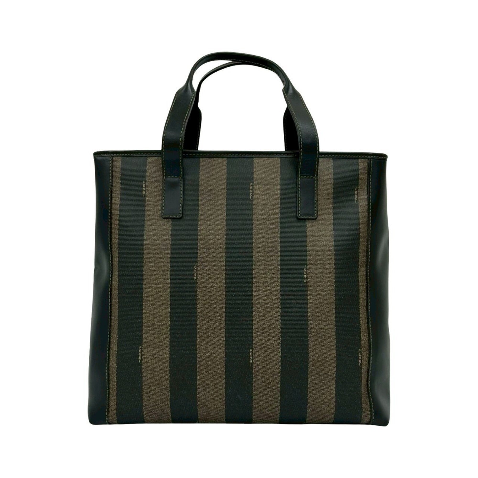 Fendi Black Khaki Leather Pvc Handbag Tote Bag (Pre-Owned)