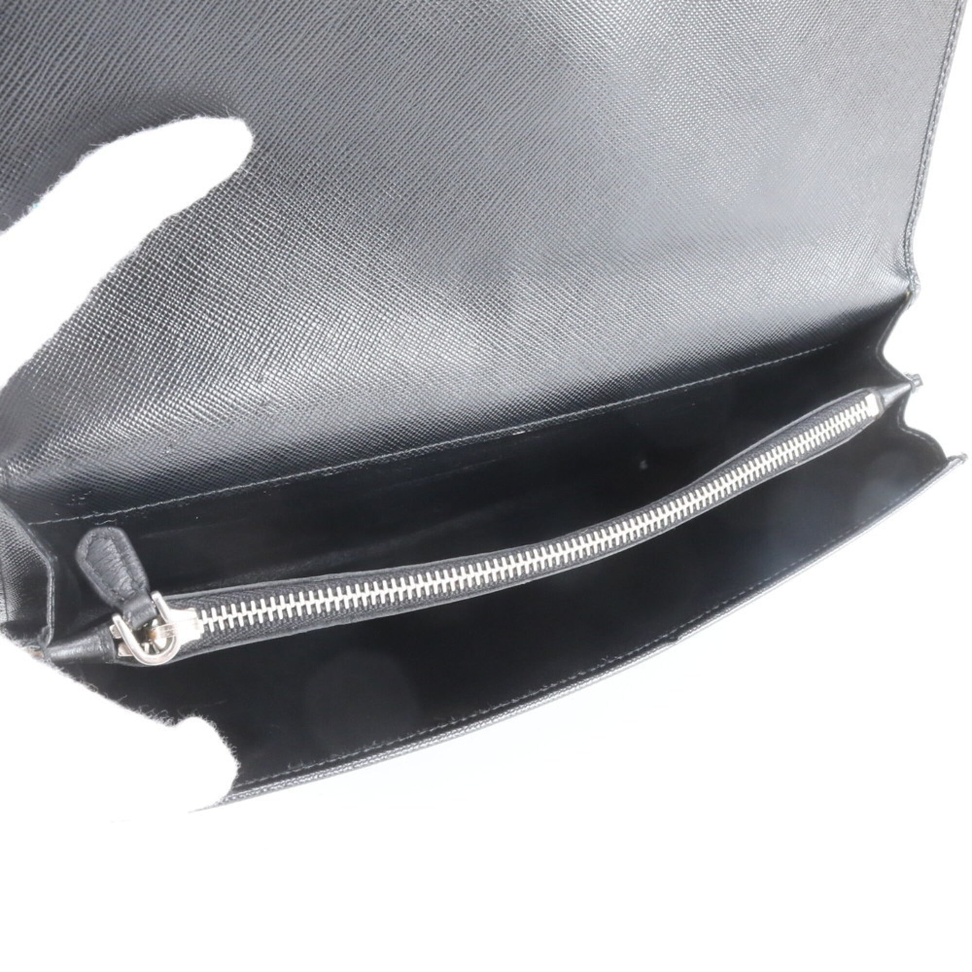Prada Black Leather Clutch Bag Handbag Pouch (Pre-Owned)