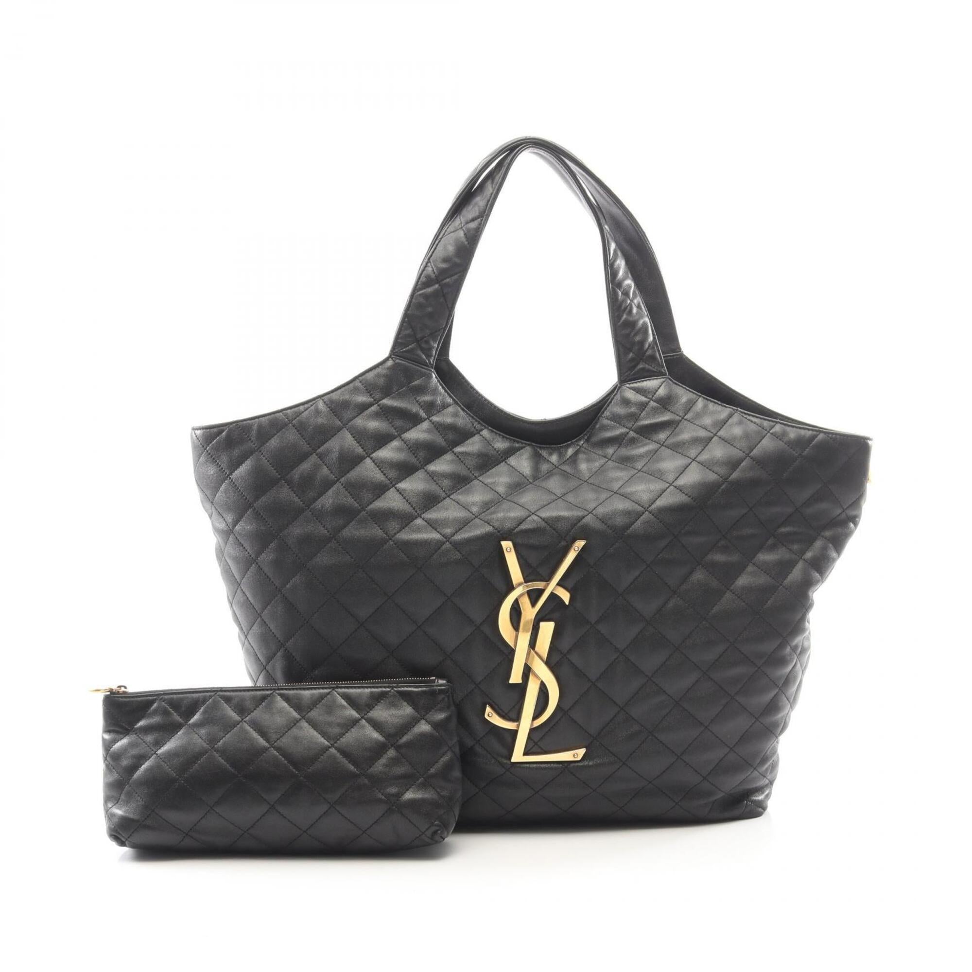 Saint Laurent Black Leather Handbag Pouch Tote Bag (Pre-Owned)