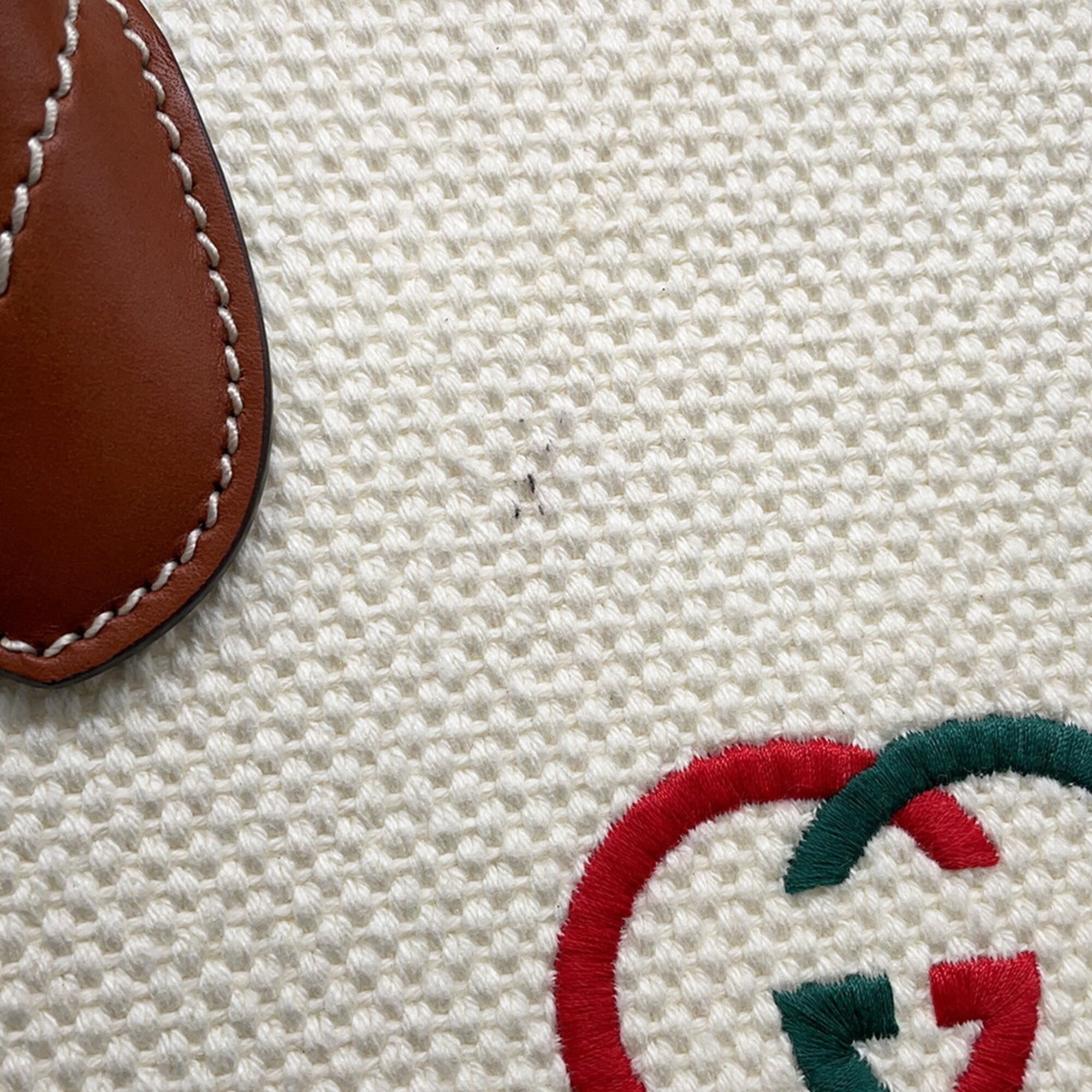Gucci Multi-Color White Canvas Leather Handbag Tote Bag (Pre-Owned)