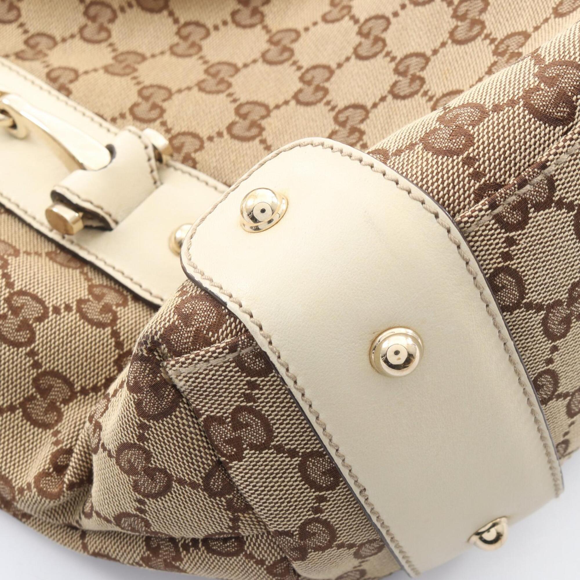 Gucci Beige Ivory Gg Canvas Leather Handbag Shoulder Bag (Pre-Owned)