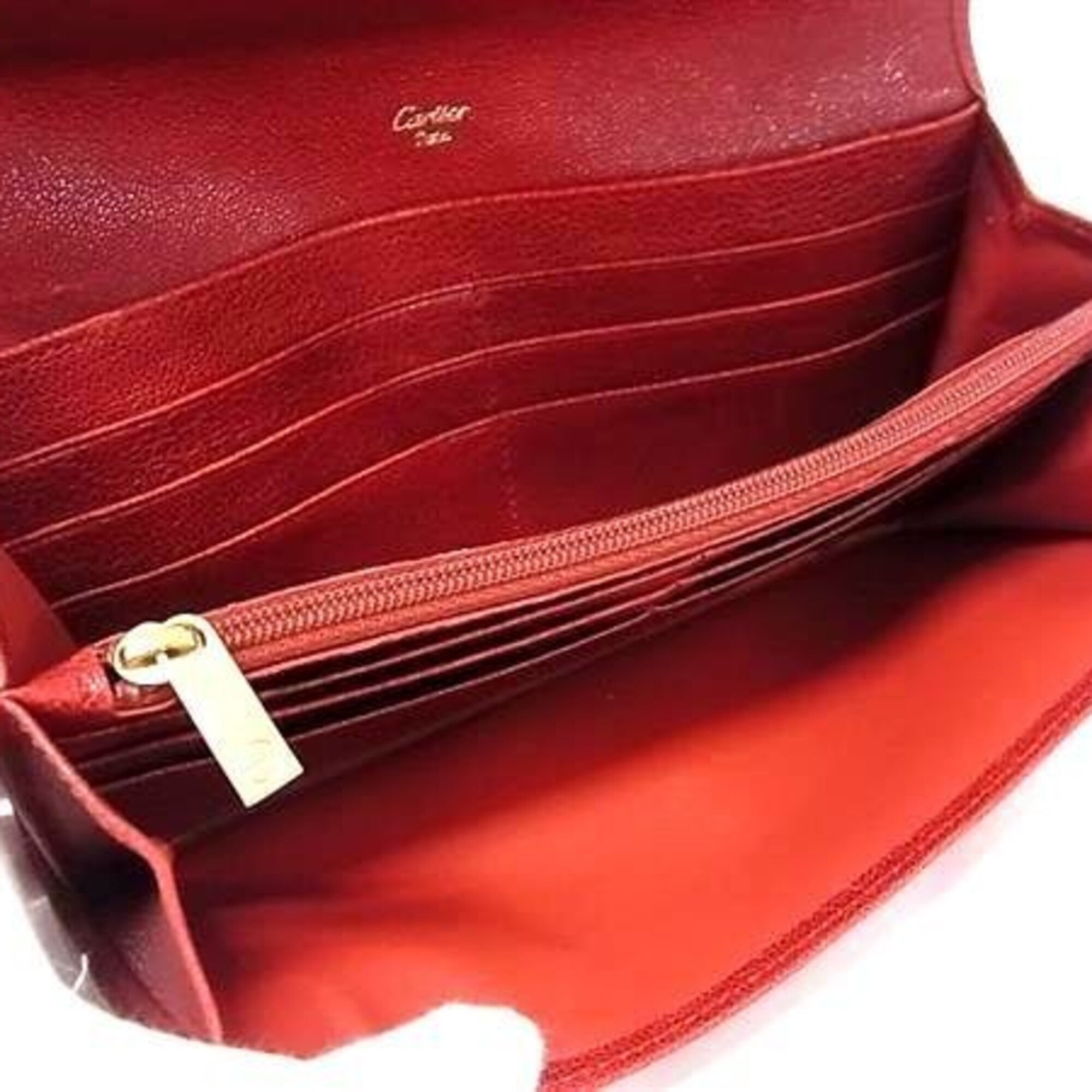 Cartier Red Color Leather Long Wallet (Bi-Fold) (Pre-Owned)